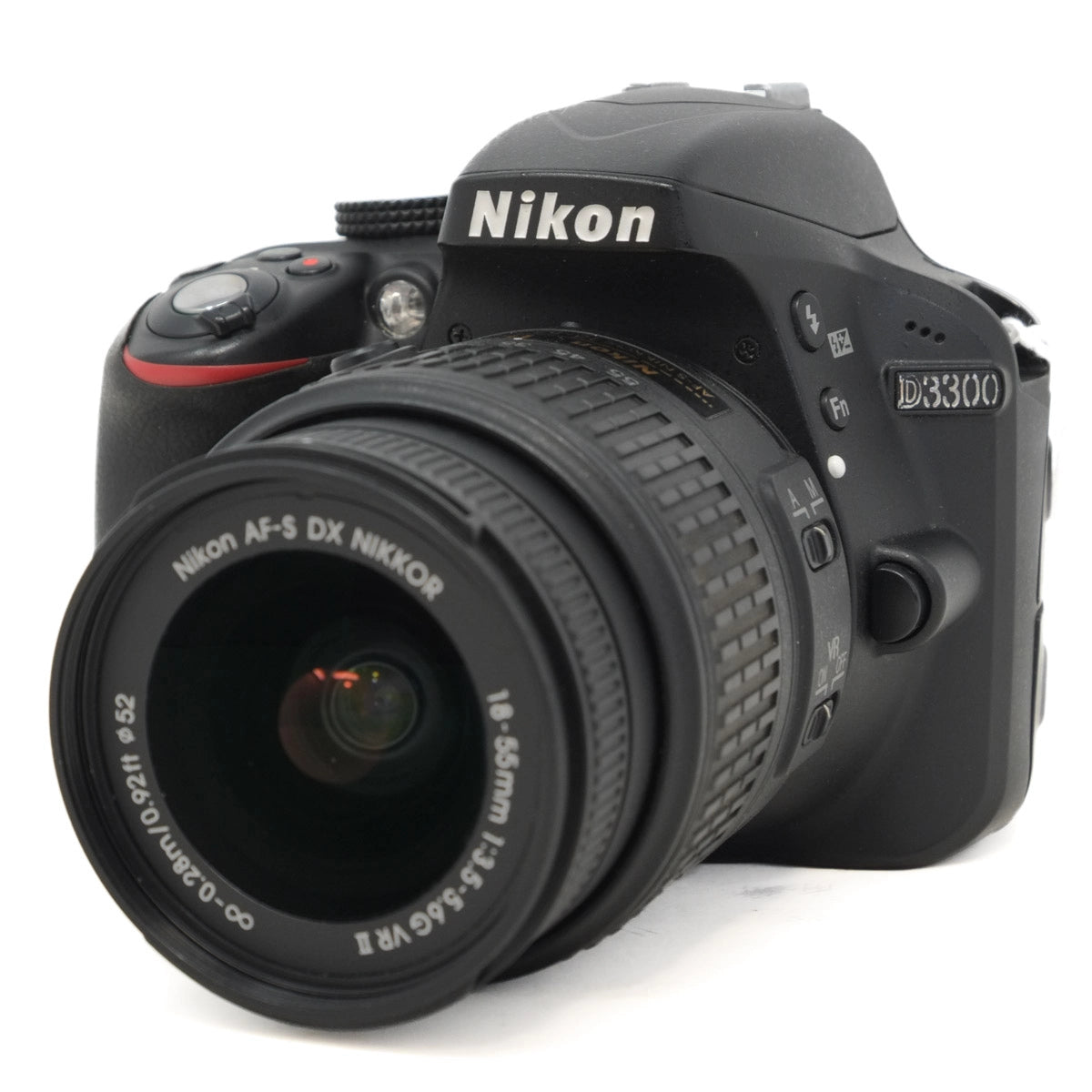 Nikon D3300 DSLR camera with lens on a white background