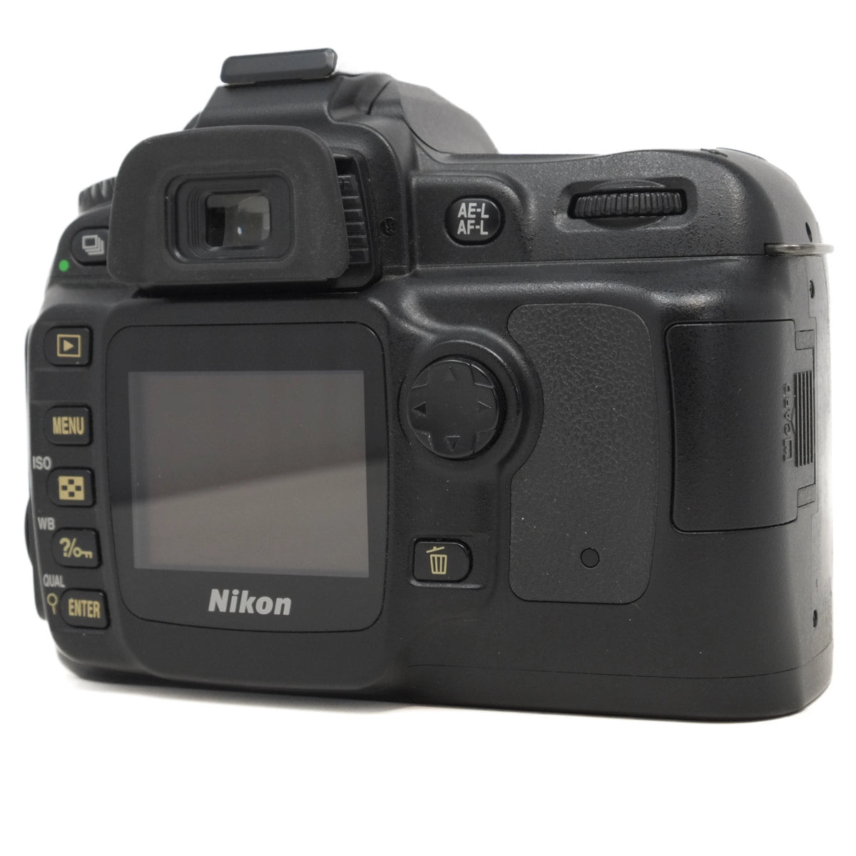 Nikon camera body on a white background