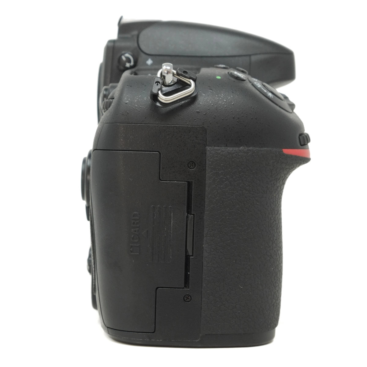 Black camera body on a white background