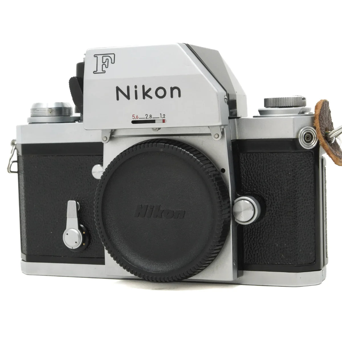 Used Nikon F Photomic Classic film camera with half case - front angle