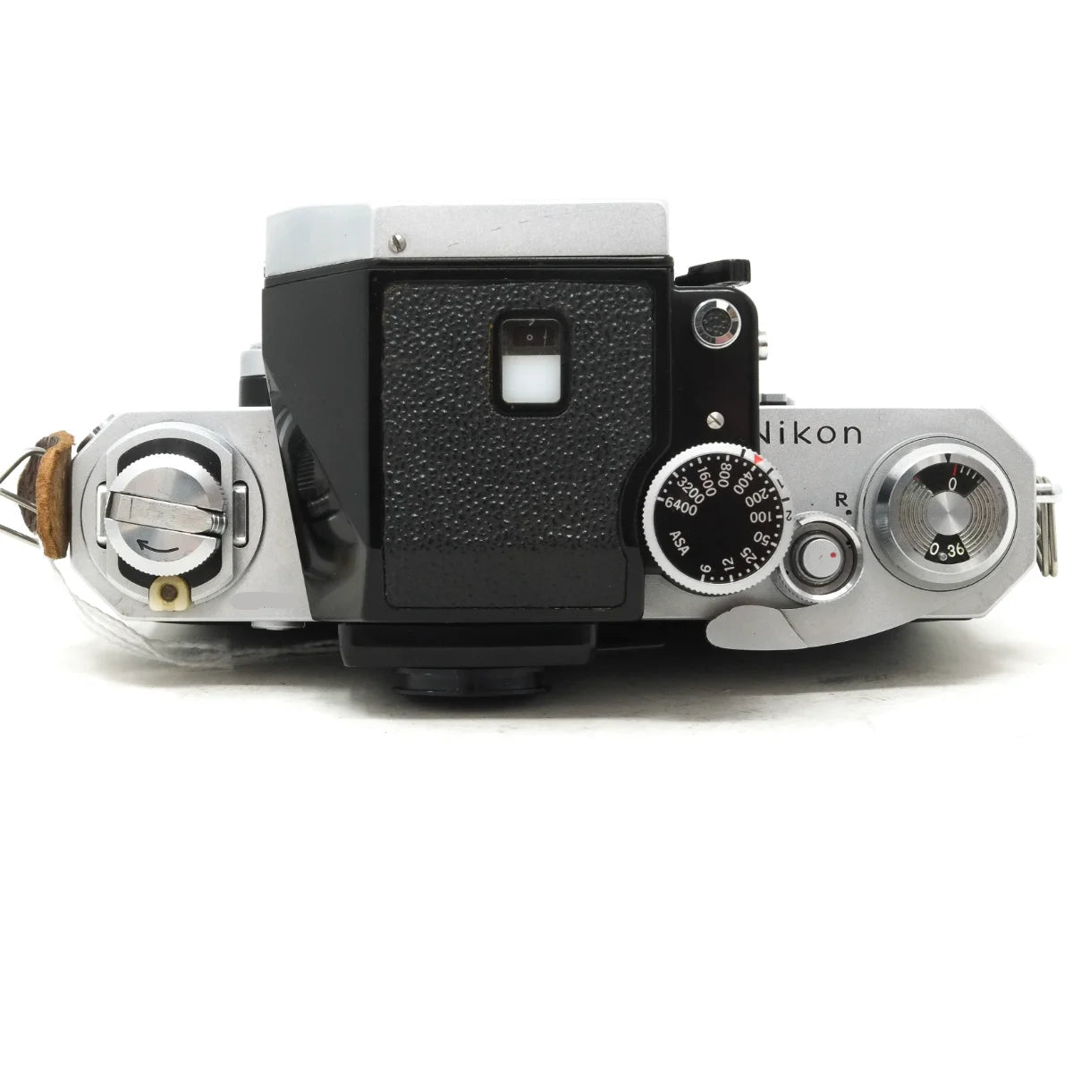 Used Nikon F Photomic Classic film camera with half case - top angle