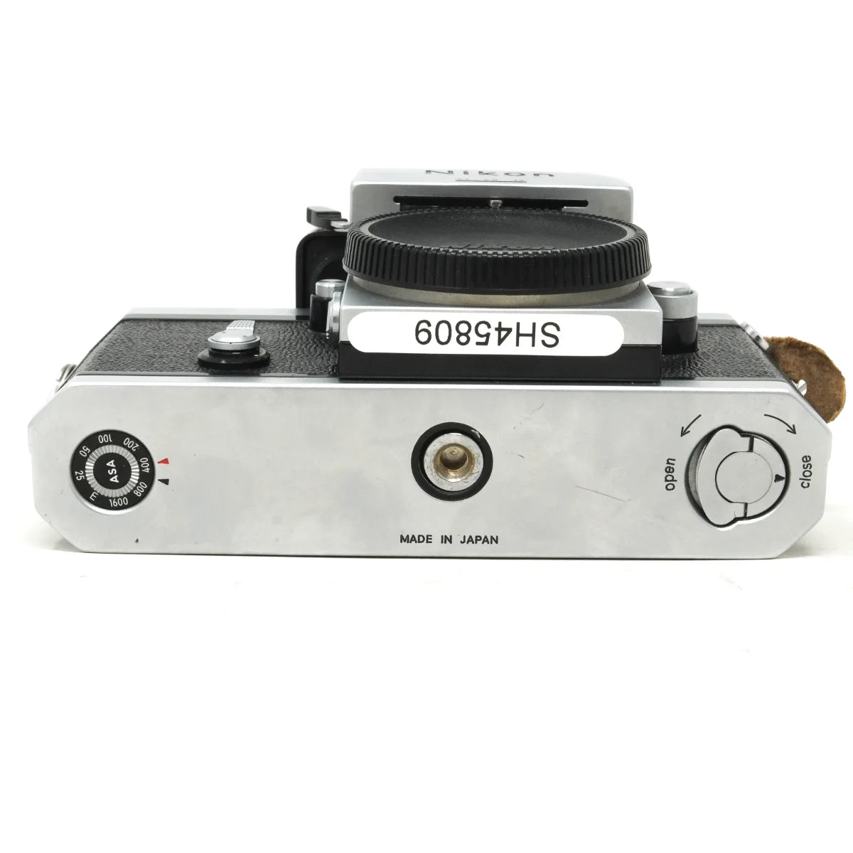 Used Nikon F Photomic Classic film camera with half case - bottom angle