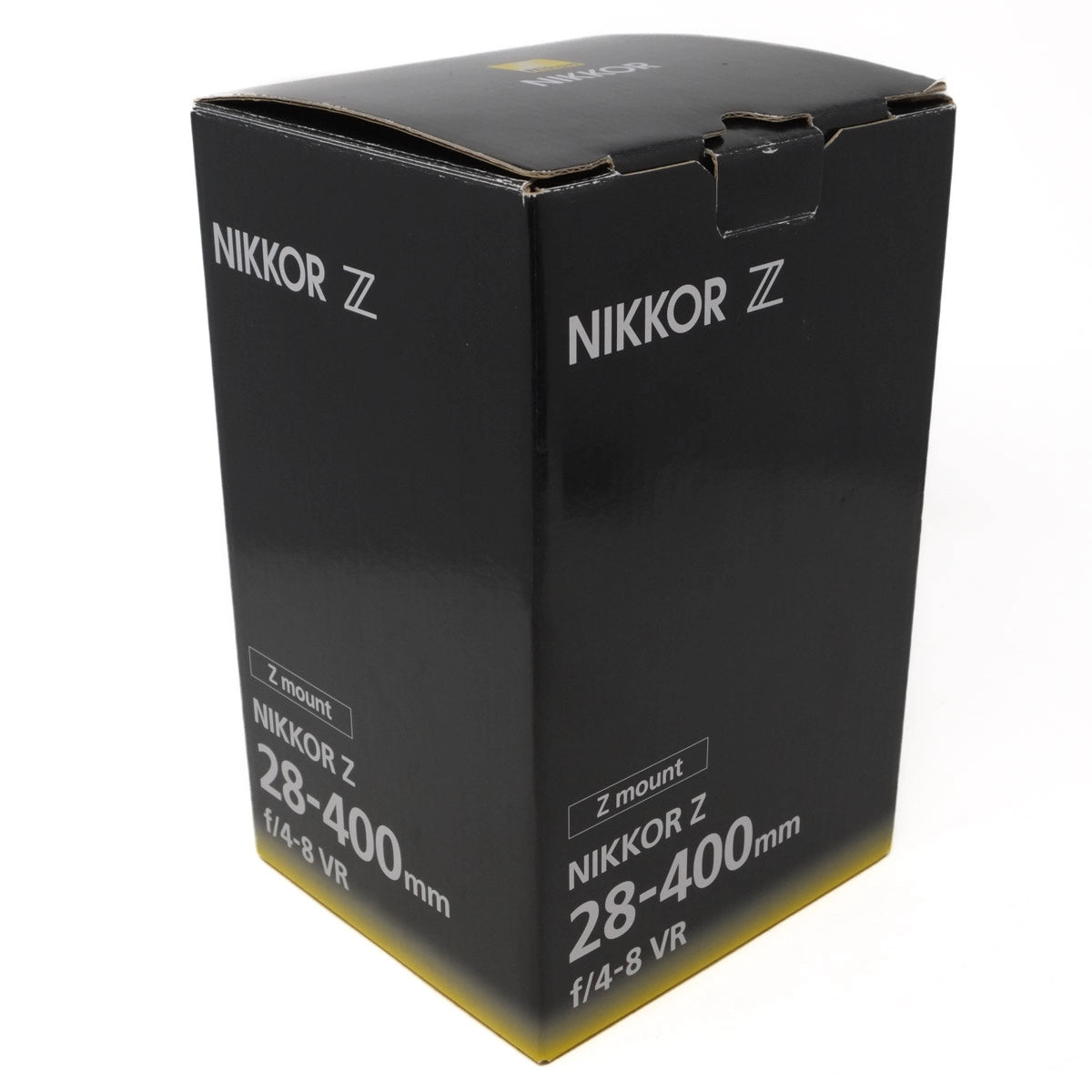 Black box packaging for Nikon Nikkor Z lens on a white background