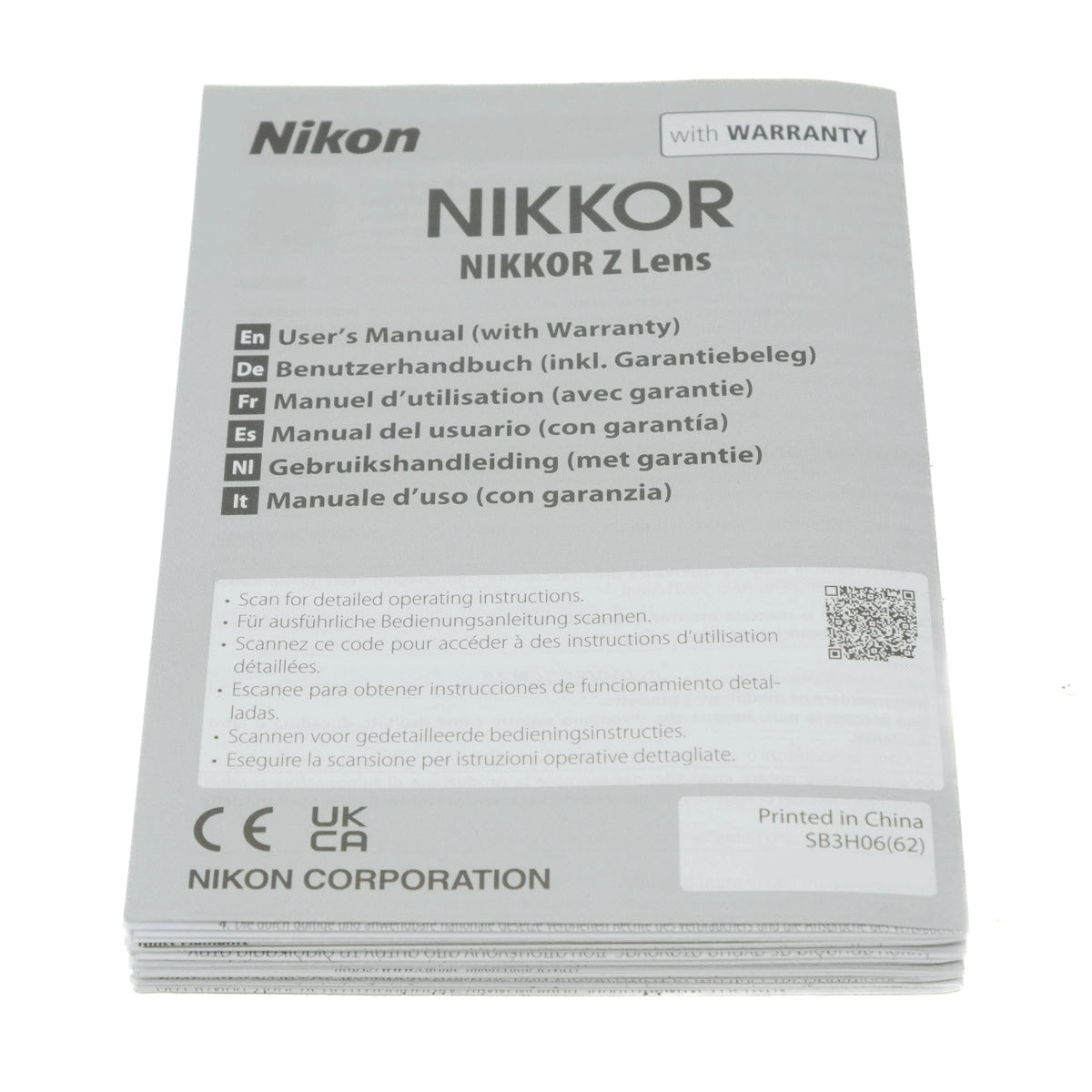 Nikon Nikkor Z Lens user manual on a white background