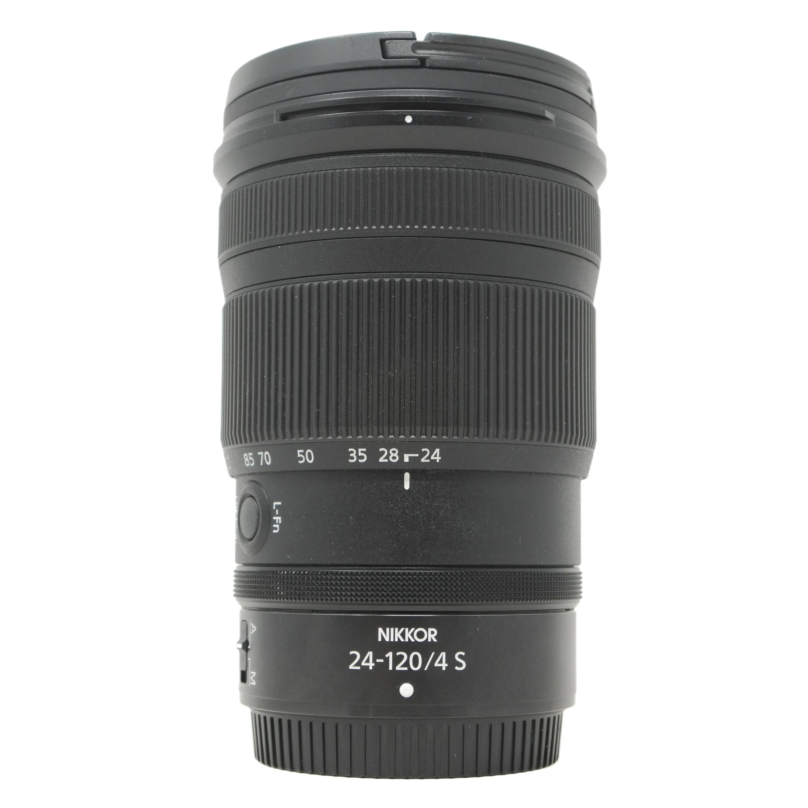 Camera lens with 'Nikkor' branding on a white background