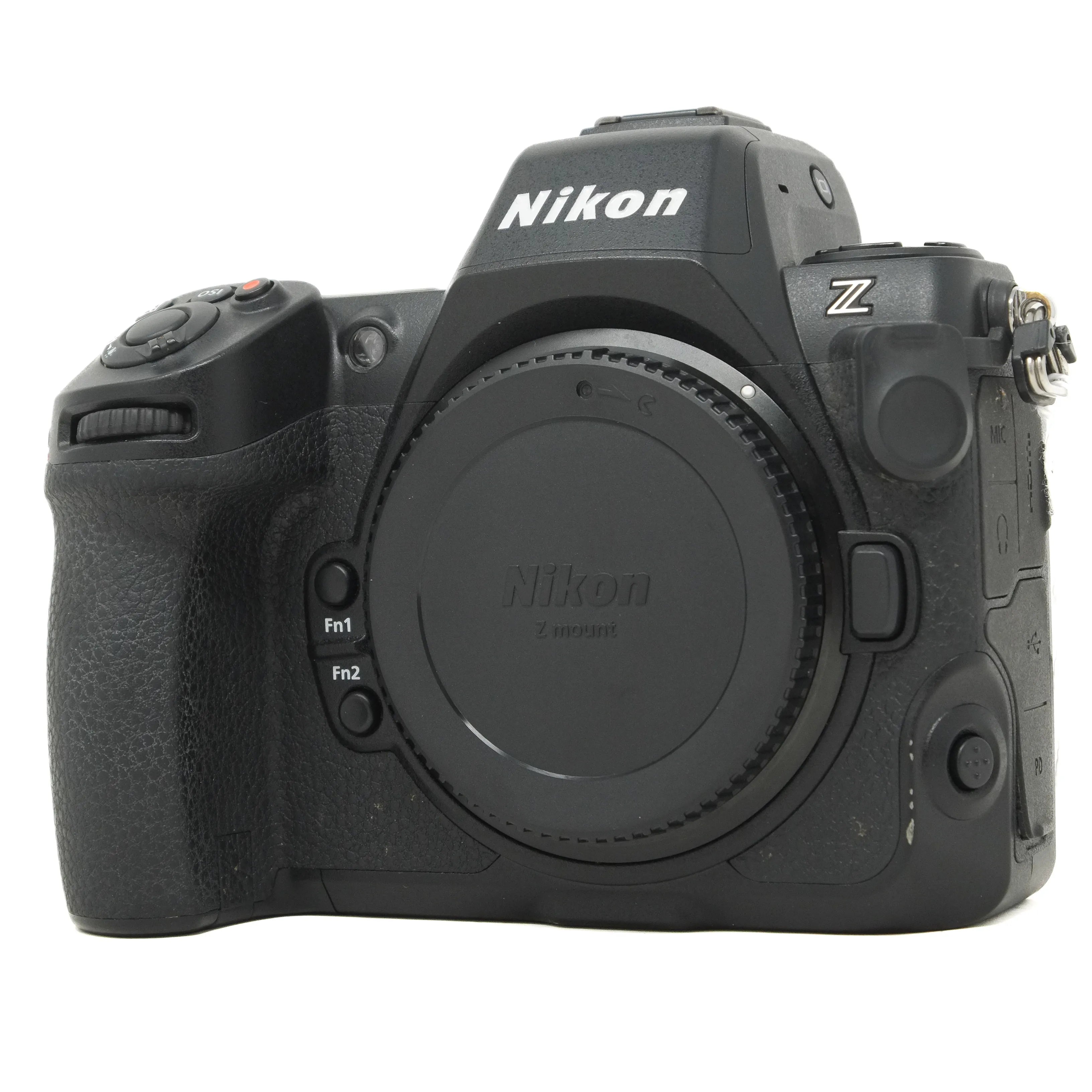 Nikon camera body on a white background