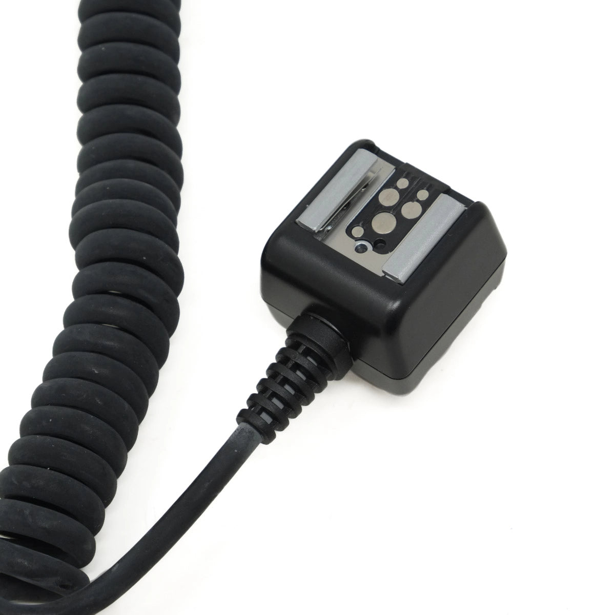 Nissin camera universal shoe cord with coiled cable on a white background