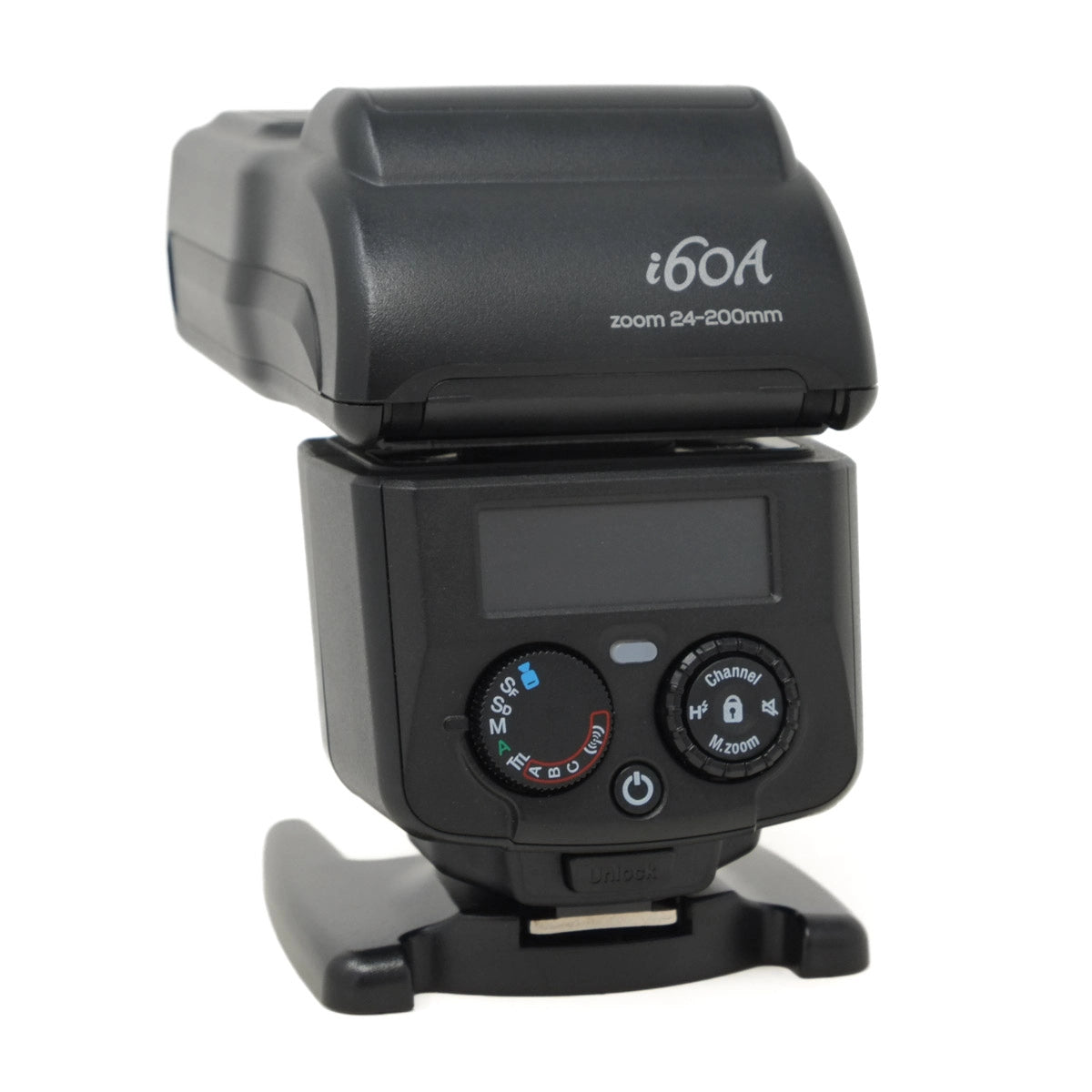 Camera flash with i60A branding on a white background