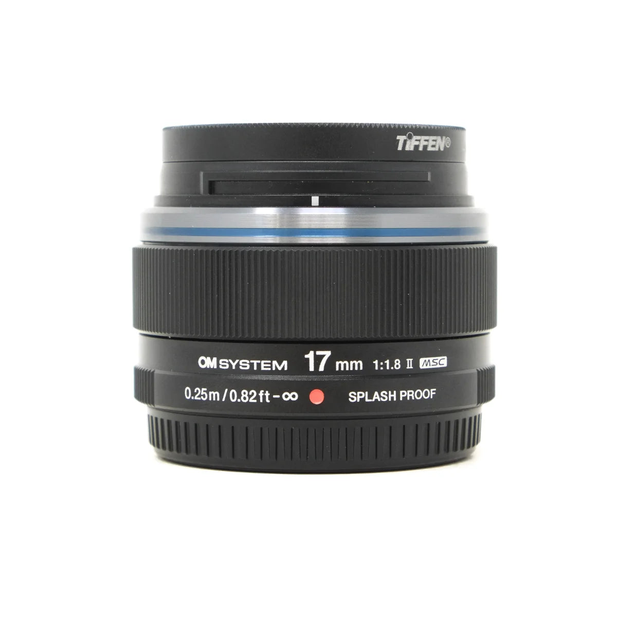 Used OM System 17mm F1.8 II Prime lens - front angle