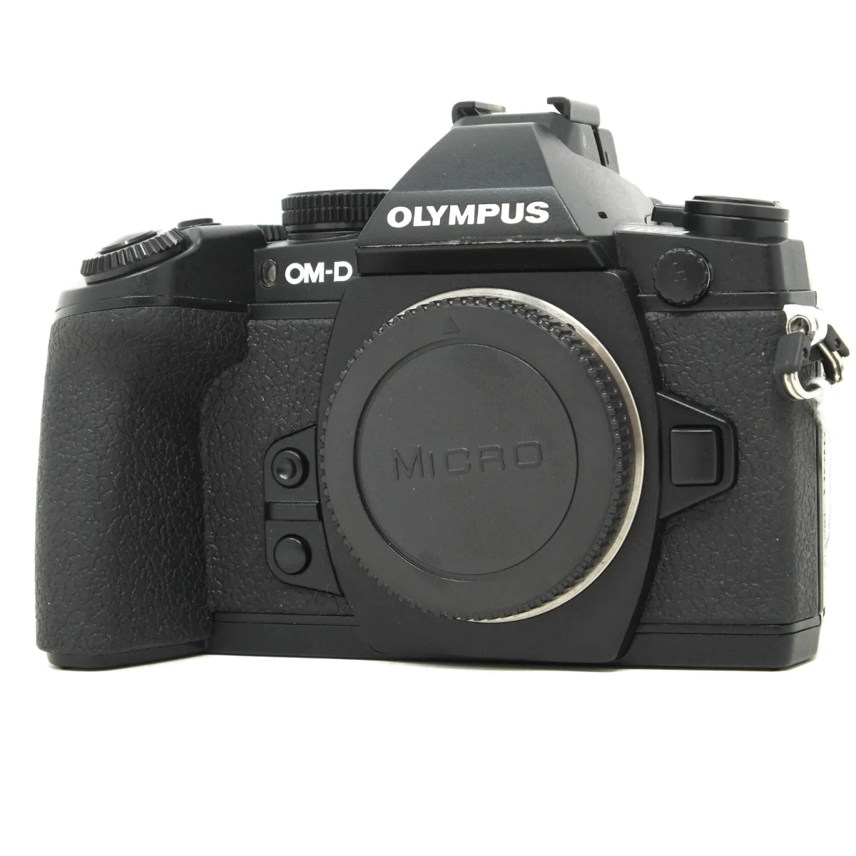 Used Olympus E-M1 Mirrorless camera with Spare OM Battery - front angle