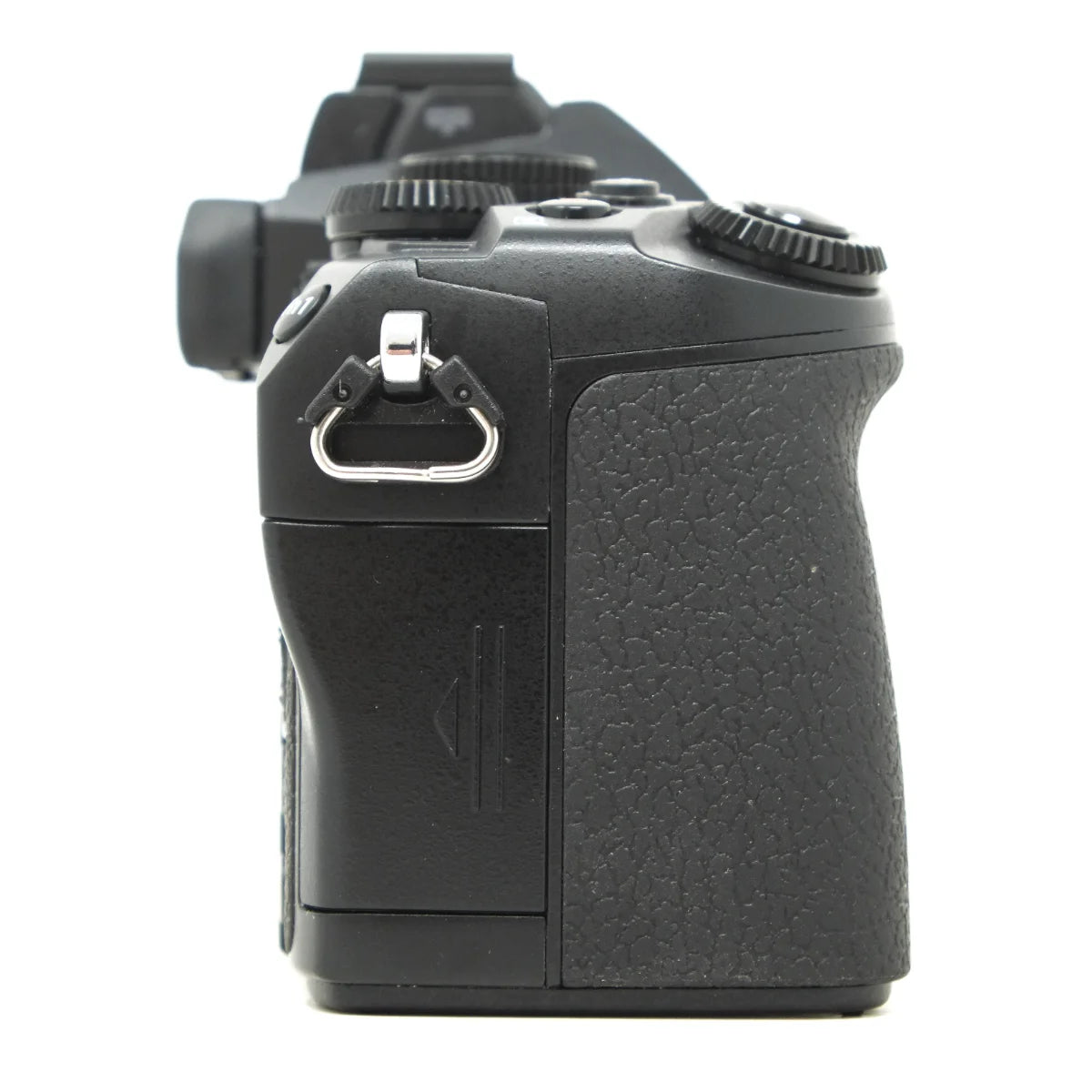 Used Olympus E-M1 Mirrorless camera with Spare OM Battery - side angle