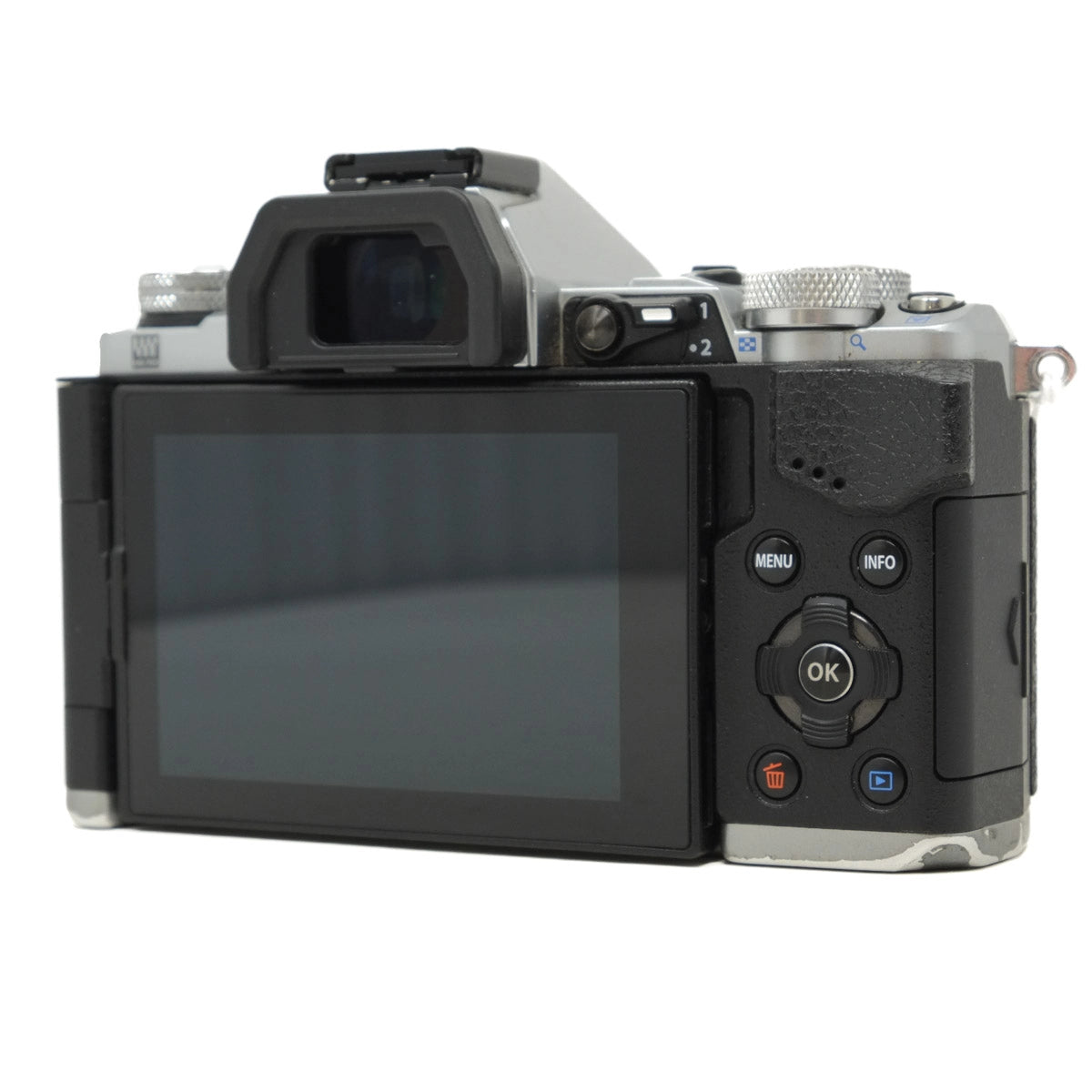 Camera back with screen and control buttons on a white background