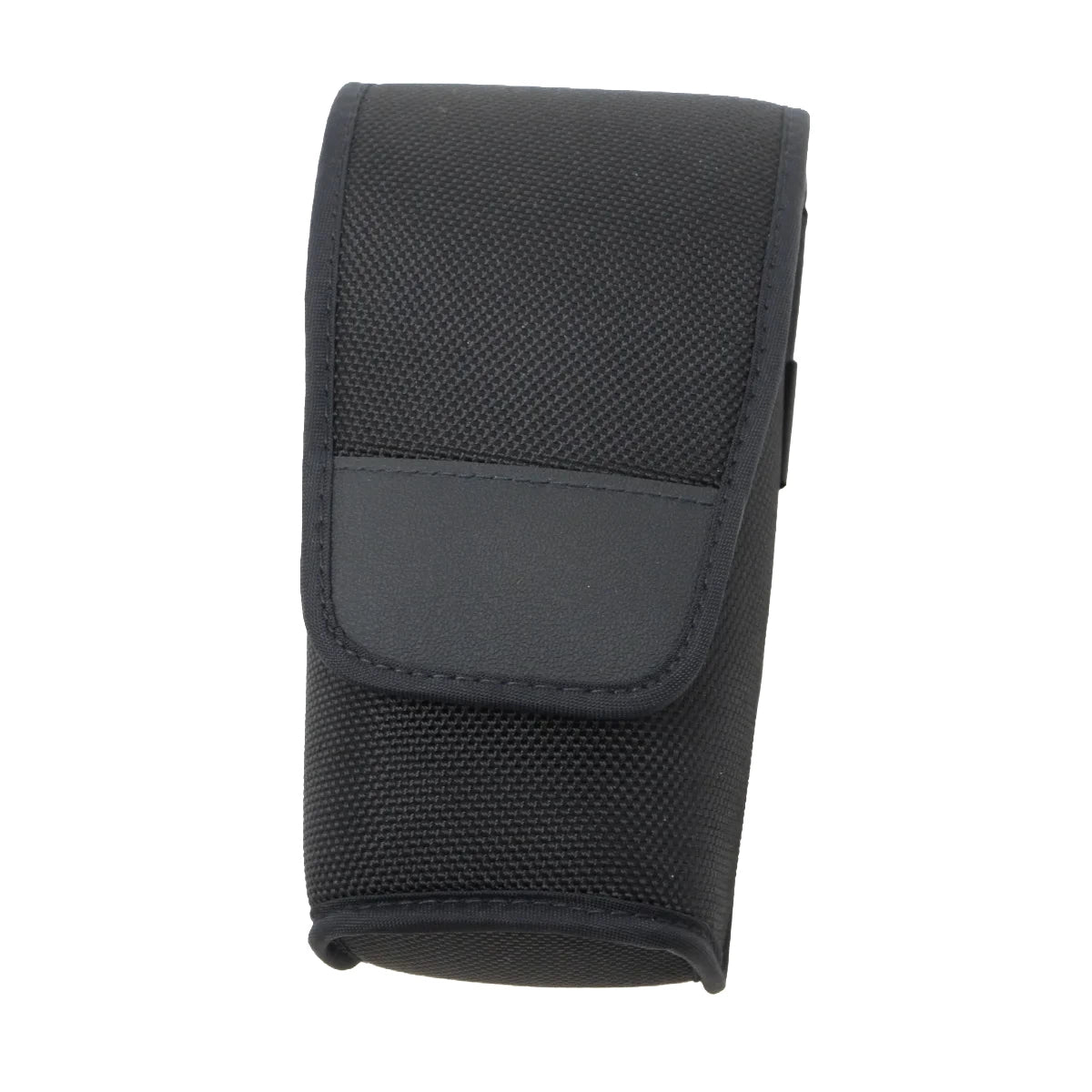 A black textured nylon pouch with a flap closure, shown on a plain white background.