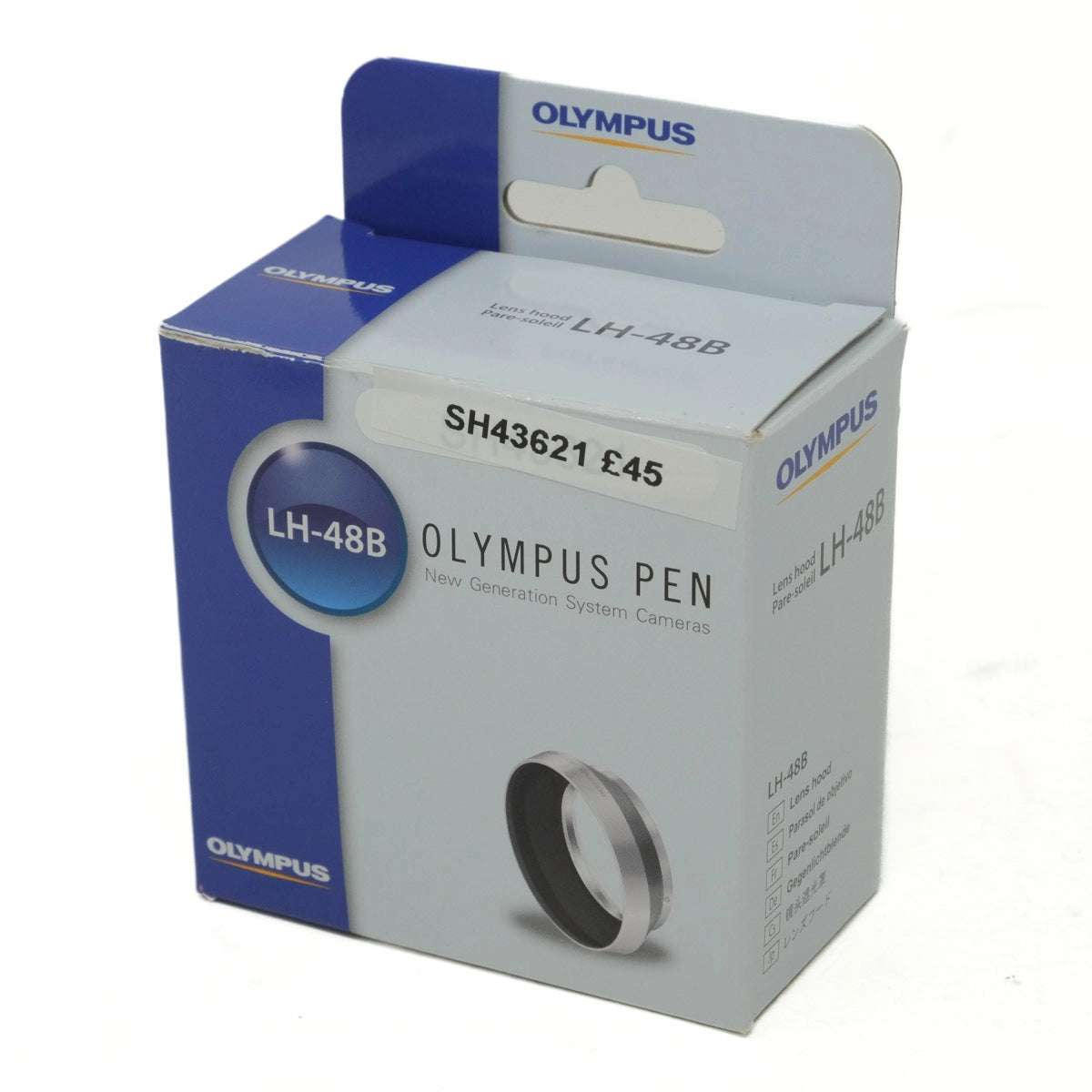Olympus LH-48B lens hood packaging on a white background