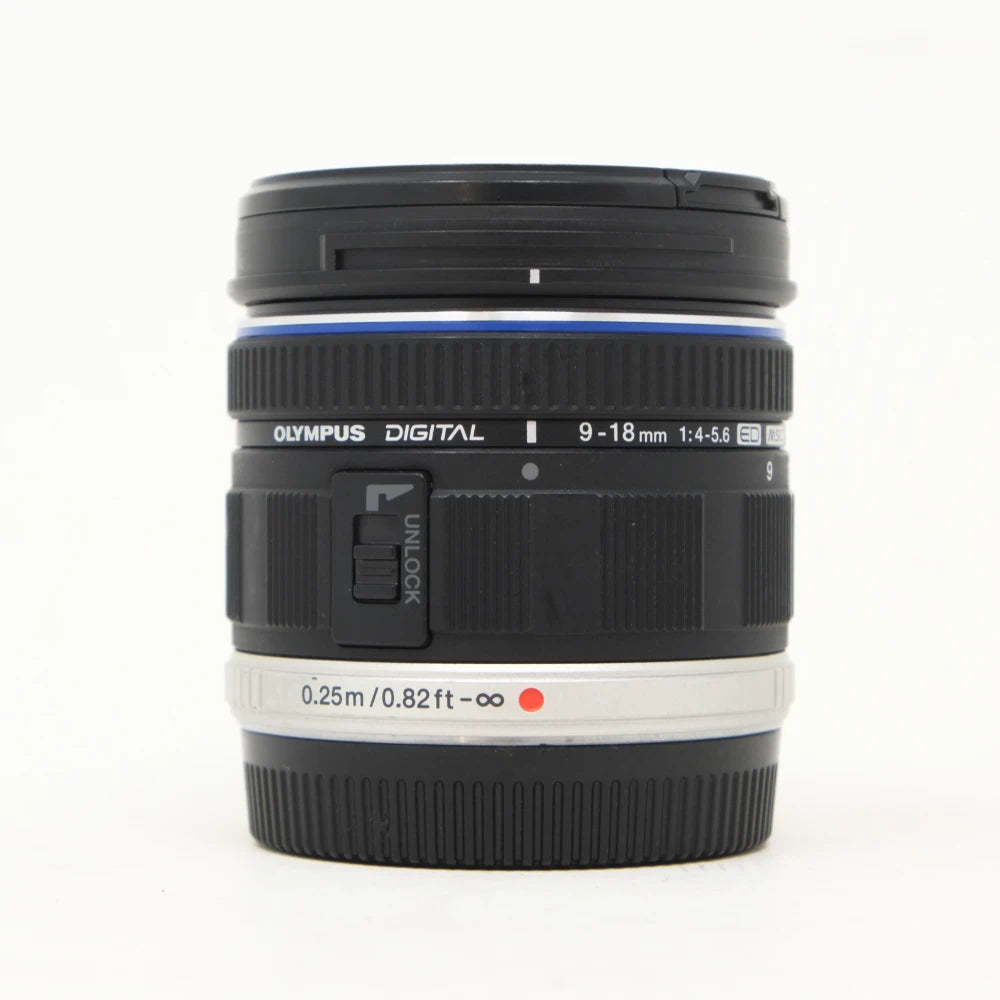 Used Olympus M.Zuiko 9-18mm F4-5.6 wide angle lens MFT (Hood SH45592)
