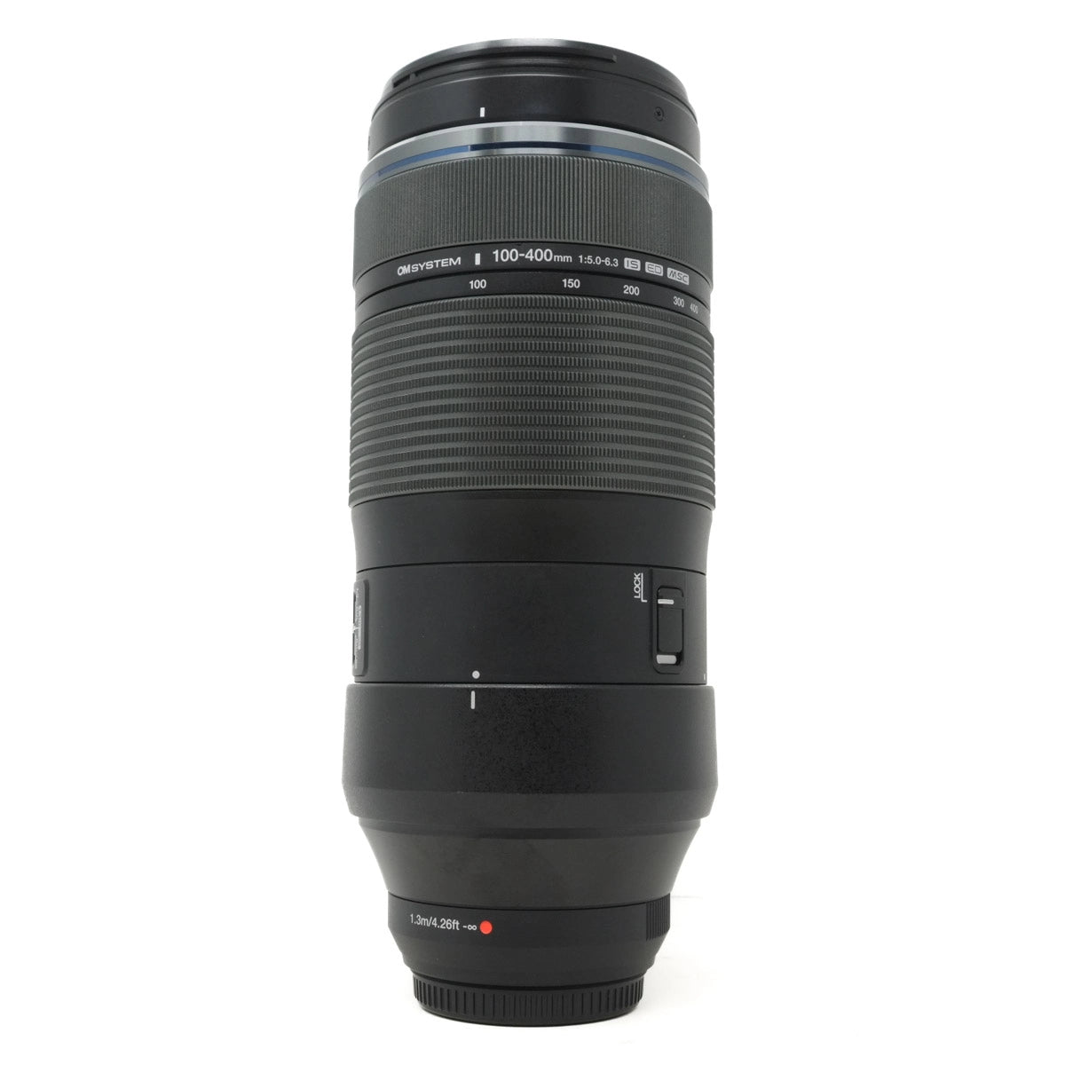 Camera lens with specifications on a white background