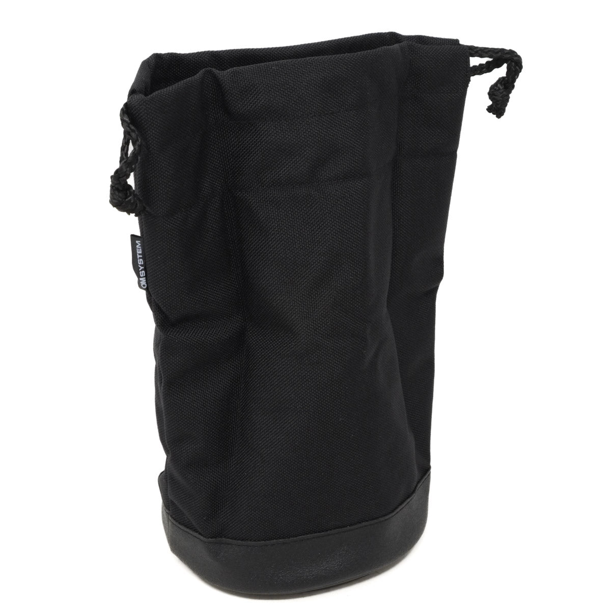 Black drawstring bag on a white background