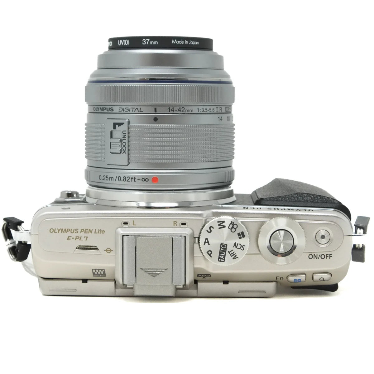 Used Olympus Pen E-PL7 mirrorless camera - top angle