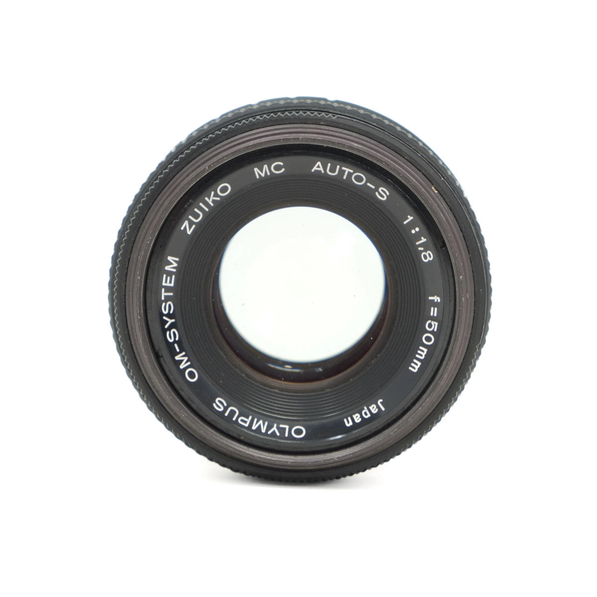 Camera lens with 'Olympus' branding on a white background