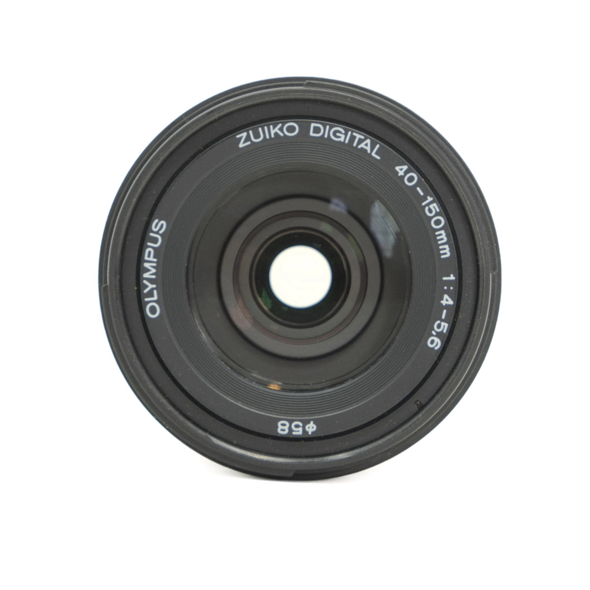 Camera lens with 'Olympus' and 'Zuiko Digital' branding on a white background