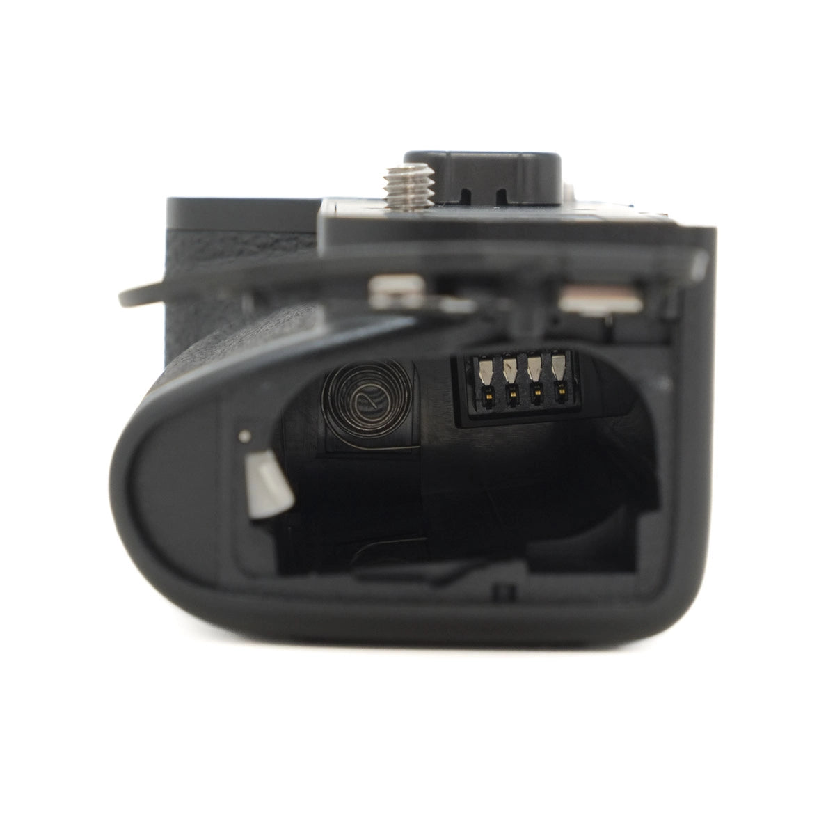 Close-up of a black electronic device on a white background