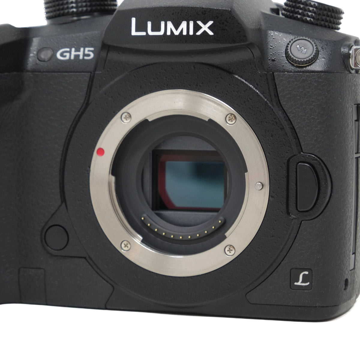 Panasonic Lumix GH5 camera body on a white background
