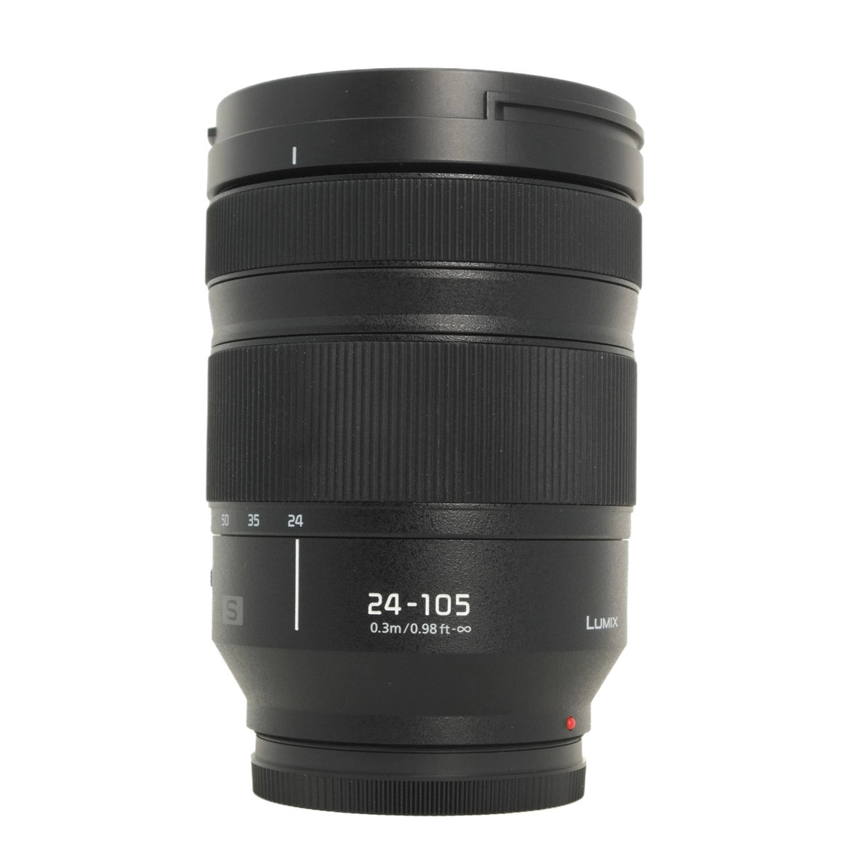 Camera lens with specifications on a white background