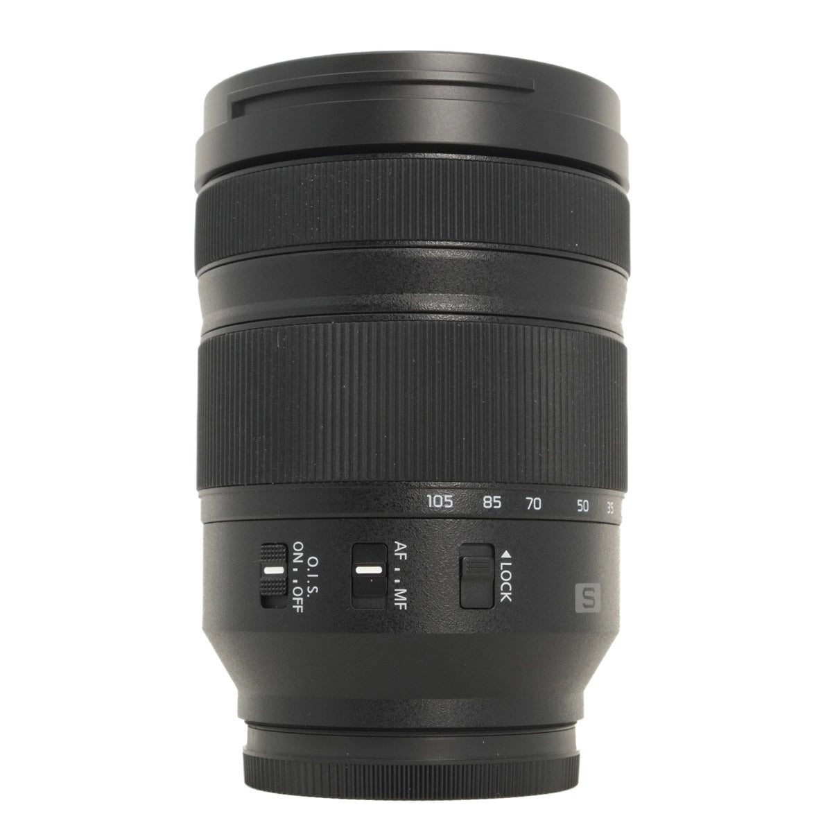 Camera lens with control buttons on a white background
