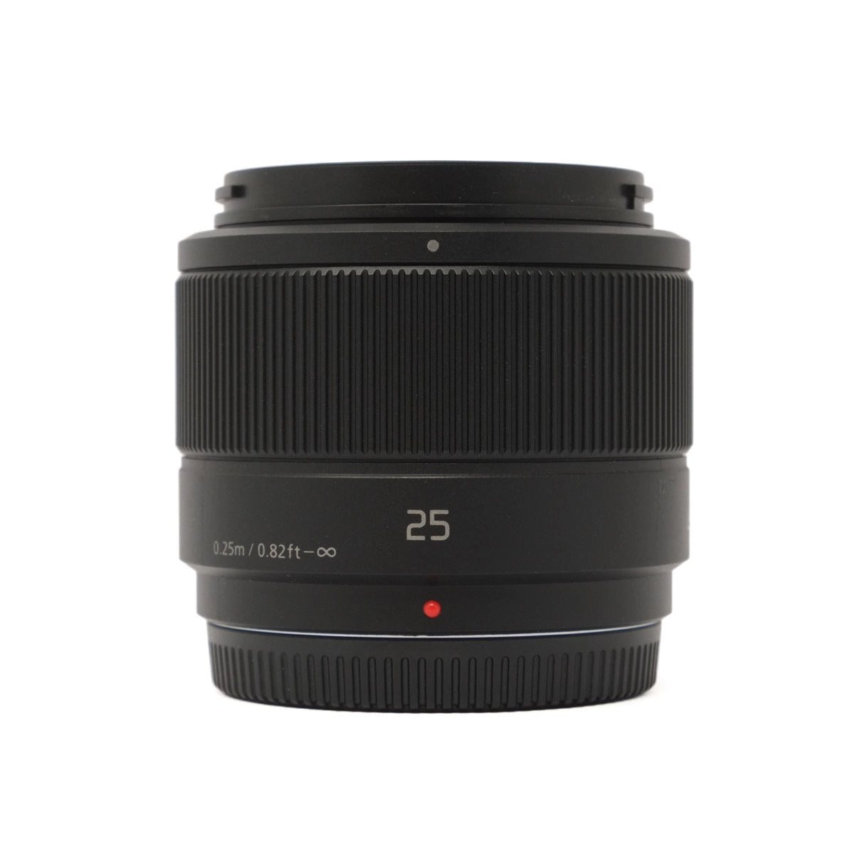 Used Panasonic Lumix 25mm F1.7 lens - front angle