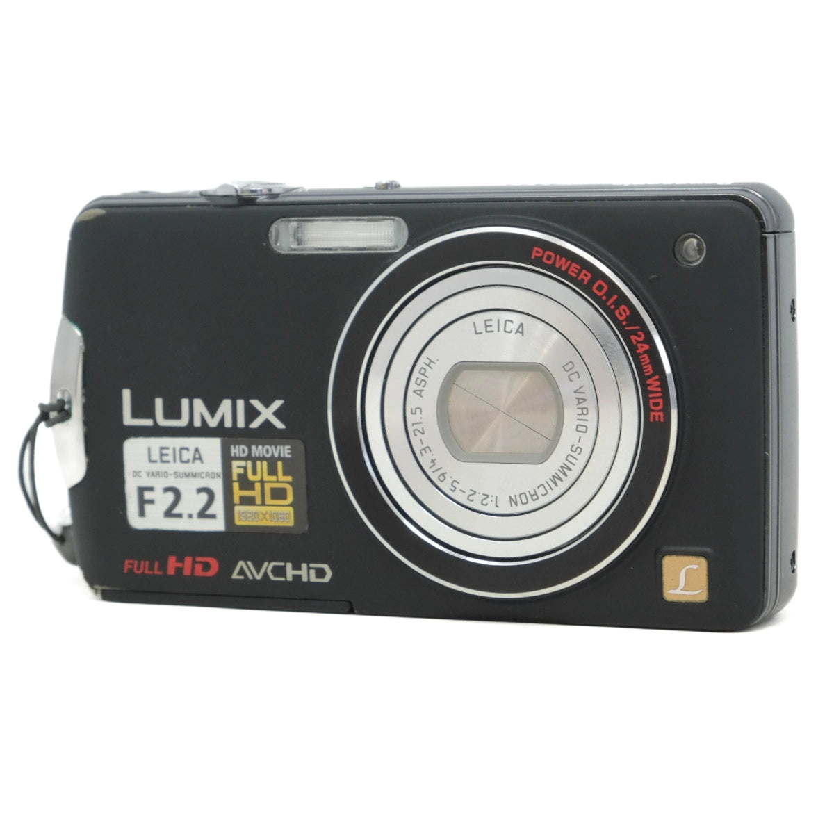 Black Panasonic Lumix camera with Leica branding on a white background
