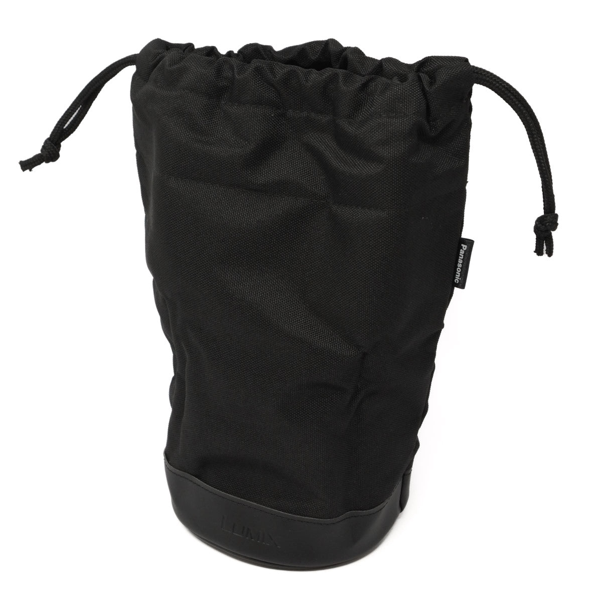 Black drawstring bag on a white background