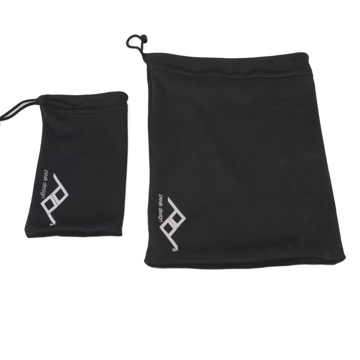 Two black drawstring bags with a logo on a white background