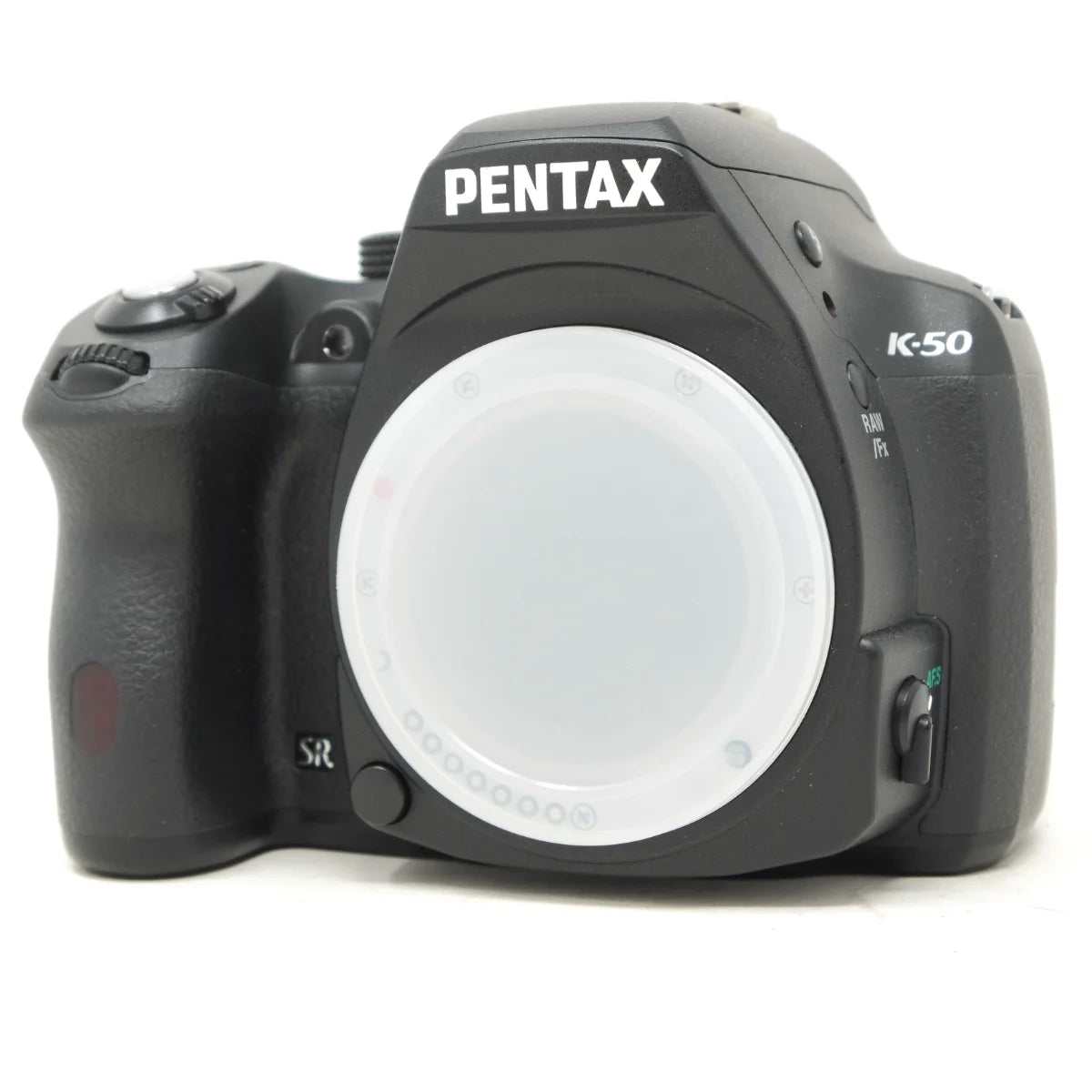 Used Pentax K-50 DSLR camera - front angle