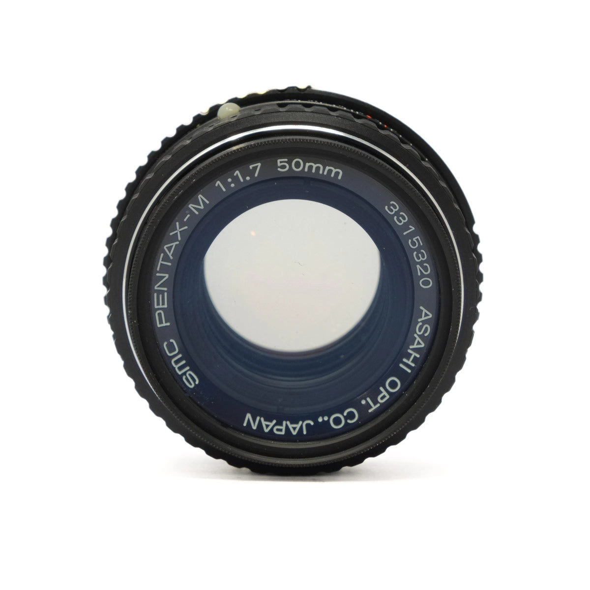 Camera lens with 'Pentax' branding on a white background