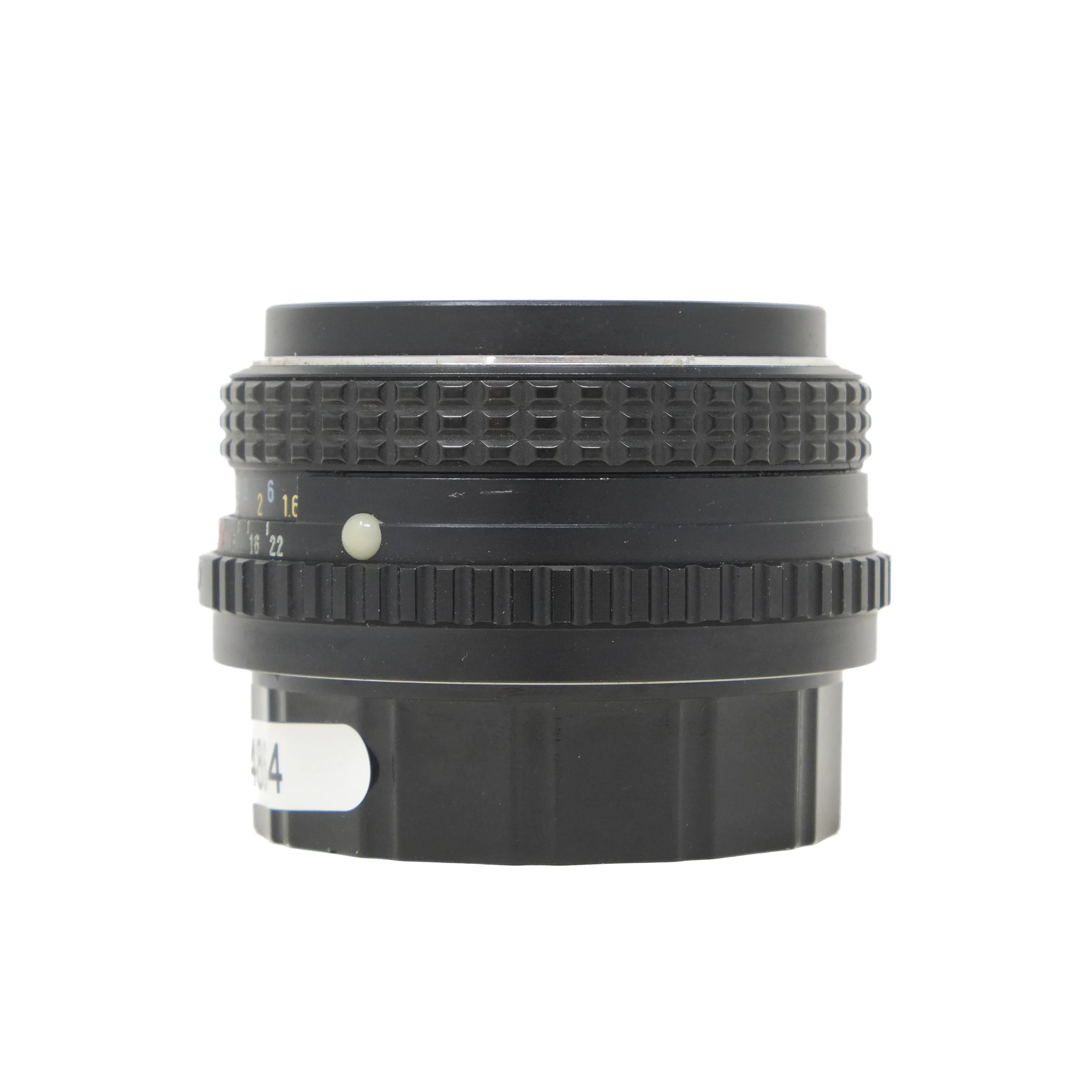 Black camera lens on a white background
