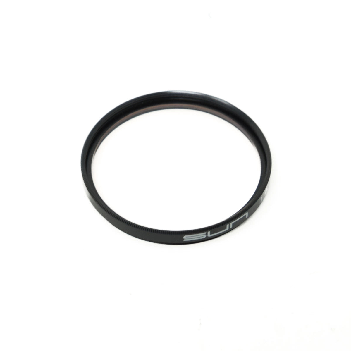 Black lens filter with brand name on a white background