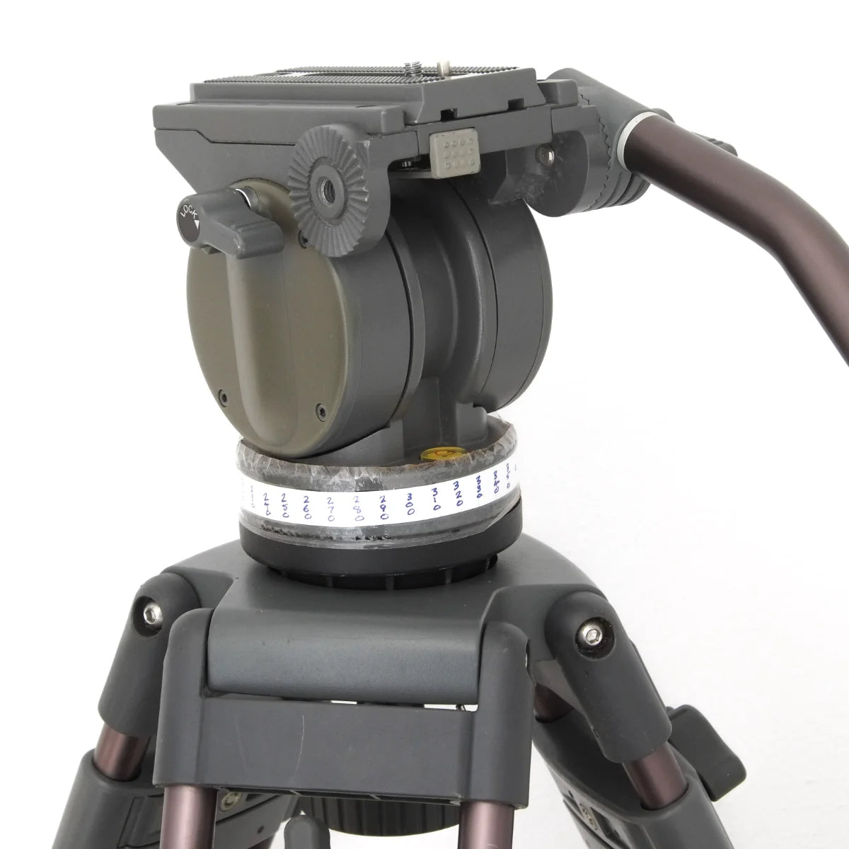 Used Professional Libec T72 Heavy Duty Tripod with Fluid Head, Case, Spreaders - top angle