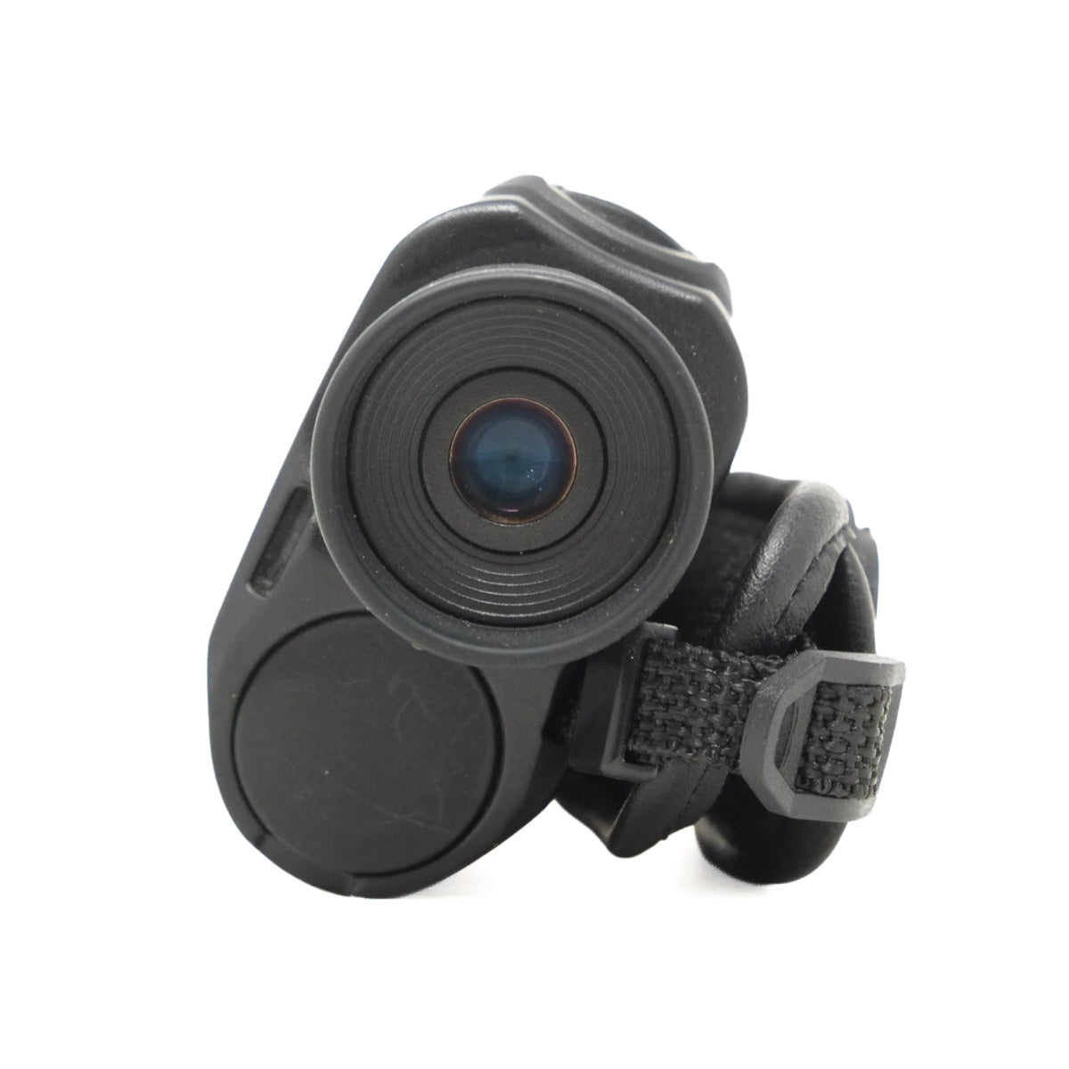 Black tactical binoculars with a strap, shown from a three-quarters angle on a white background.