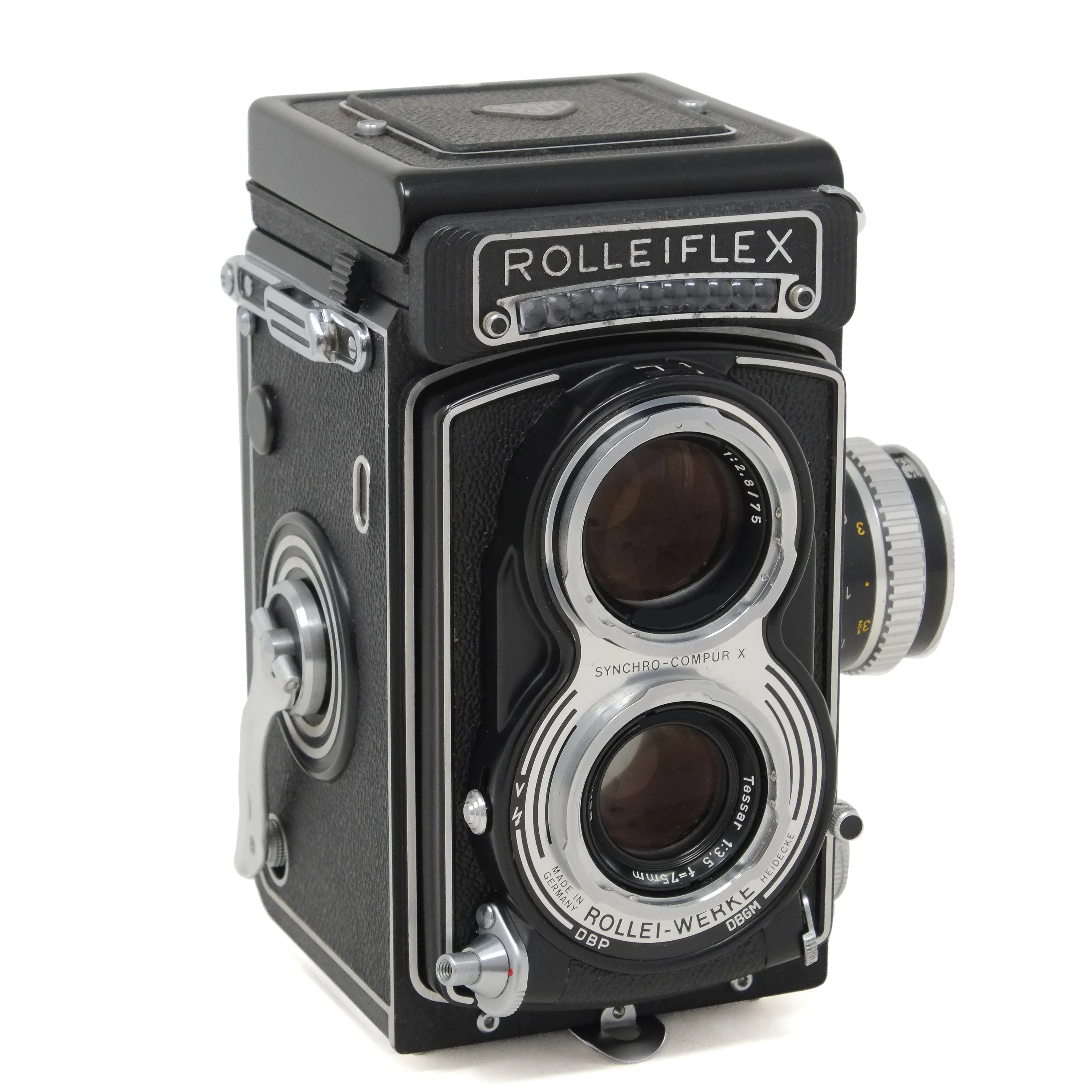 Vintage Rolleiflex camera on a white background