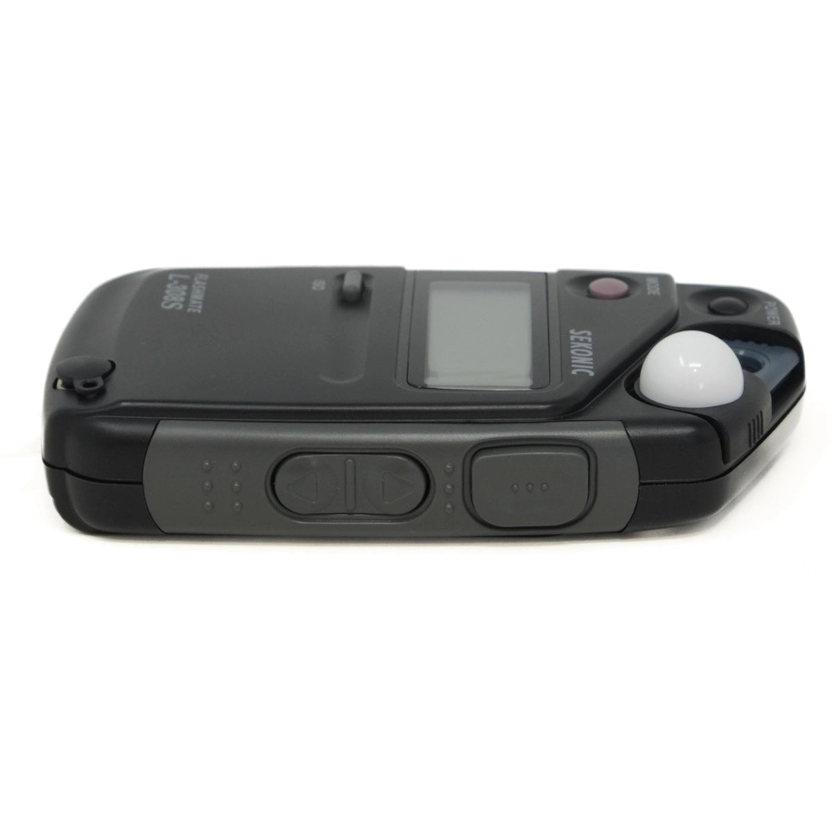 Black electronic device with digital display on a white background