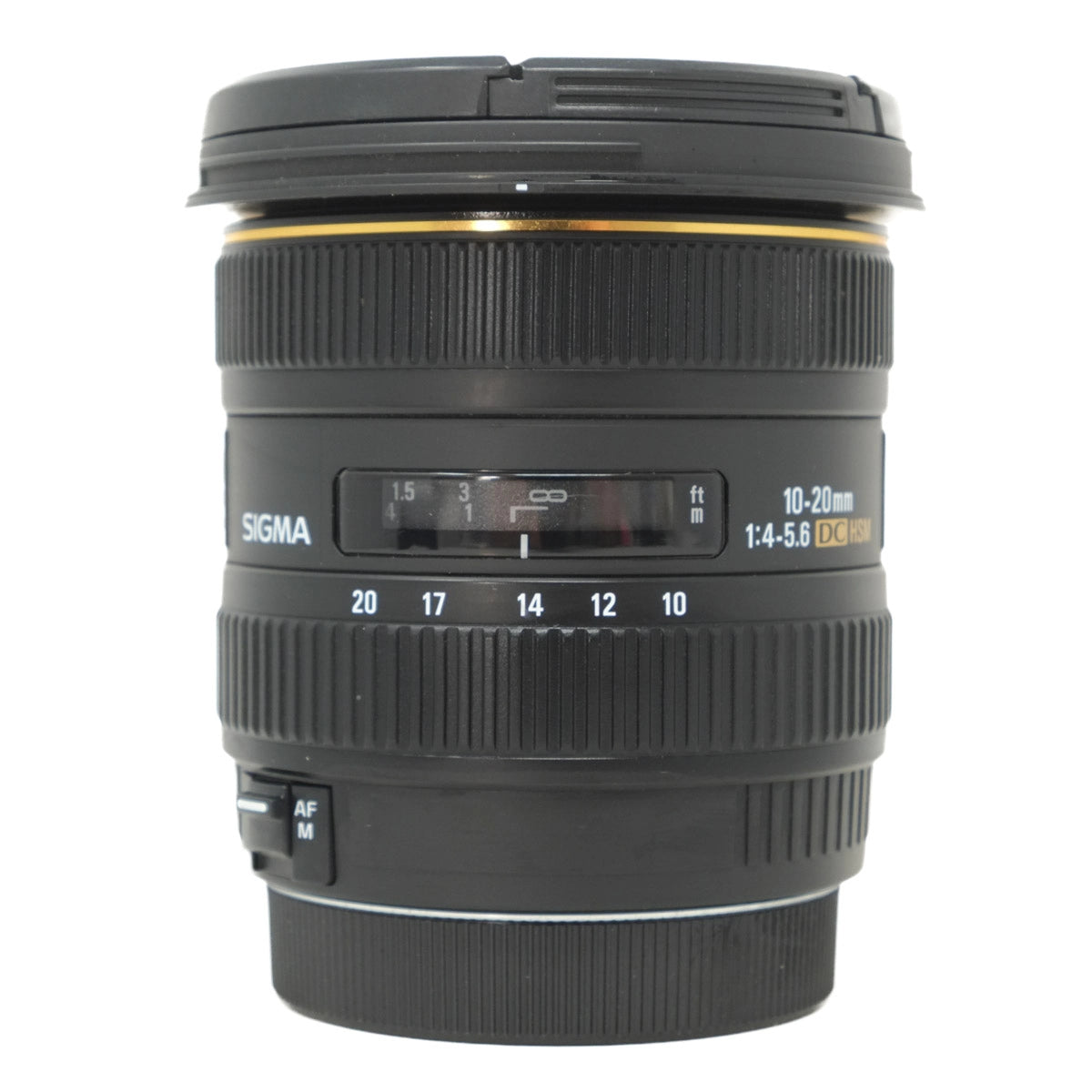 Used Sigma 10-20mm f4-5.6 DC wide angle lens in Canon EF fitting - front angle