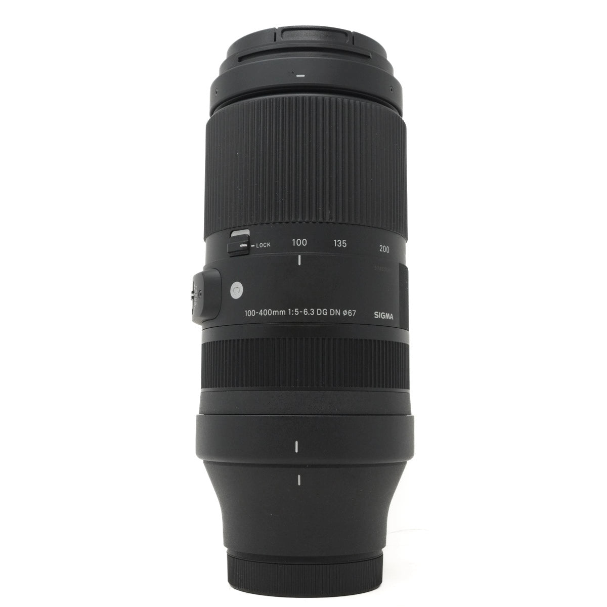 Black camera lens on a white background