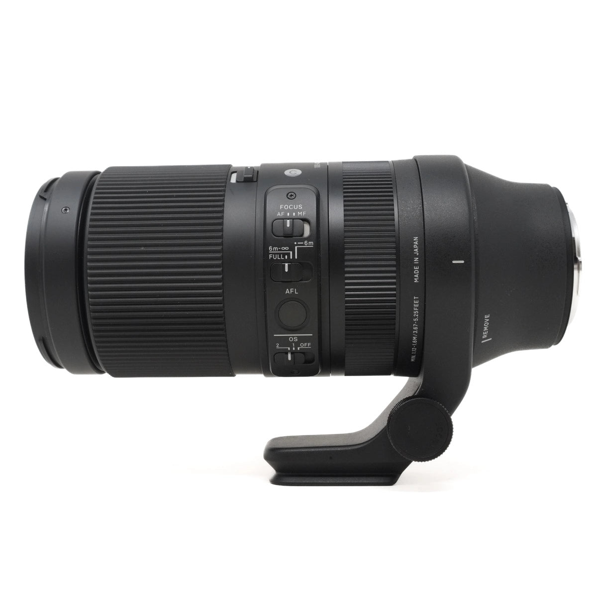 Camera lens with focus and control buttons on a white background