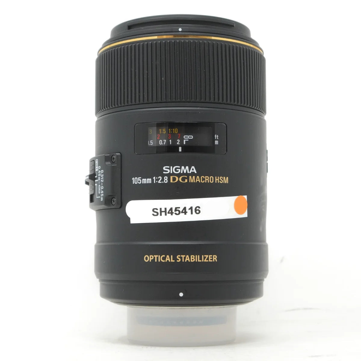 Used Sigma 105mm F2.8 DG Macro HSM Lens in Nikon F - front angle