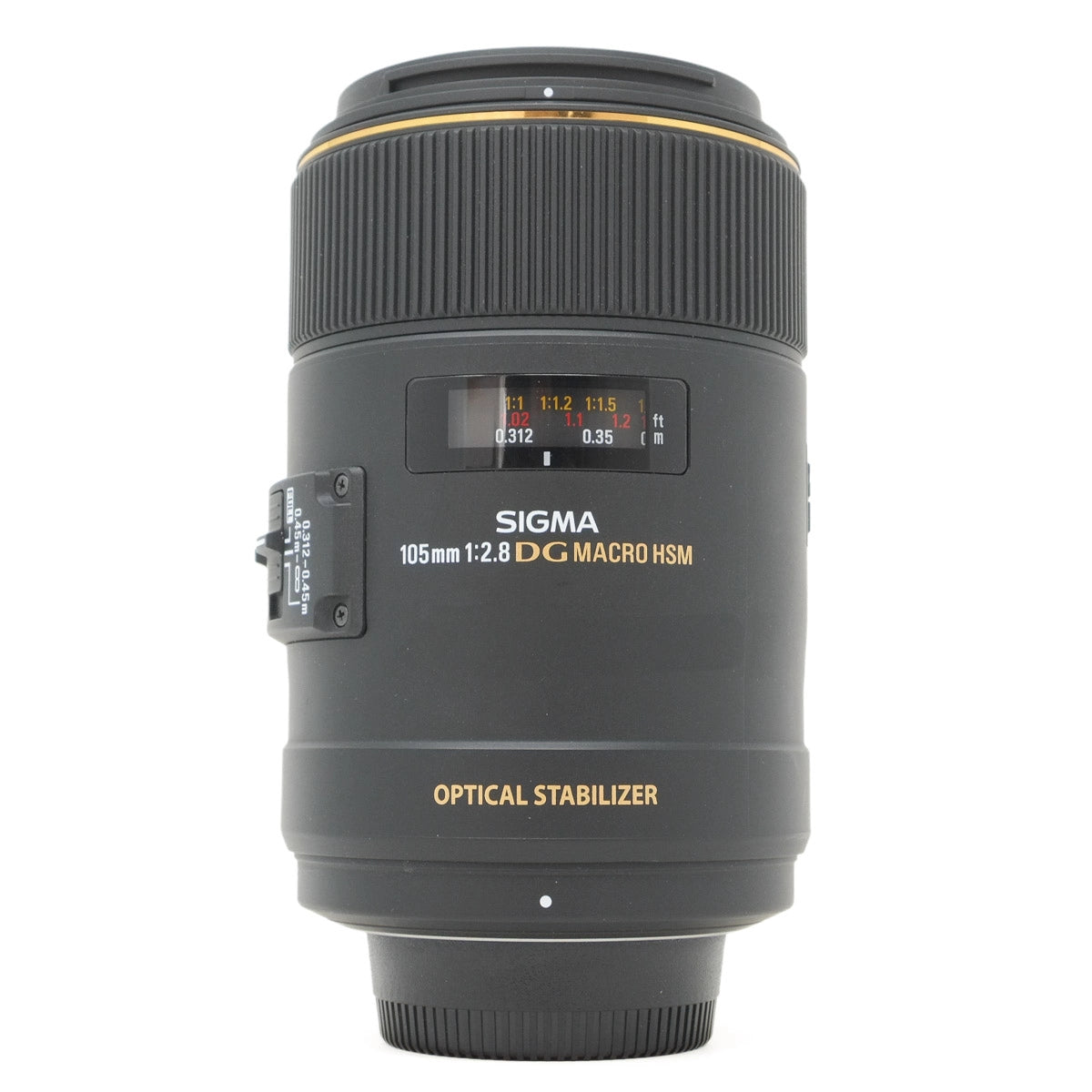 Used Sigma 105mm F2.8 DG Macro OS HSM Lens in Nikon F Mount - front angle
