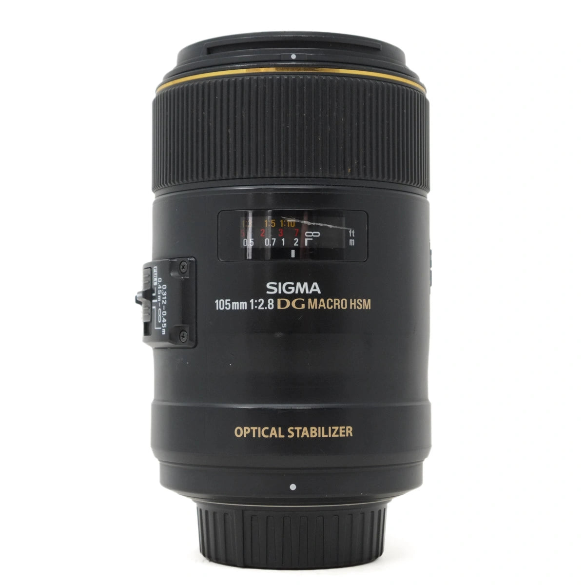 Used Sigma 105mm F2.8 OS Macro Lens in Nikon fit - front angle