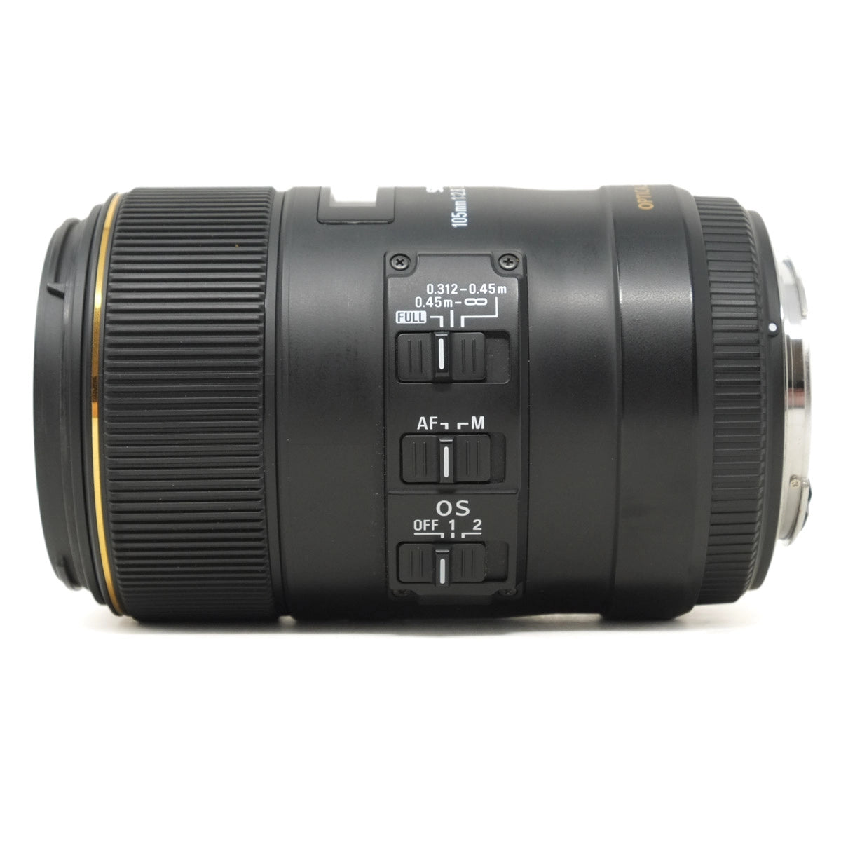 Camera lens with control buttons on a white background
