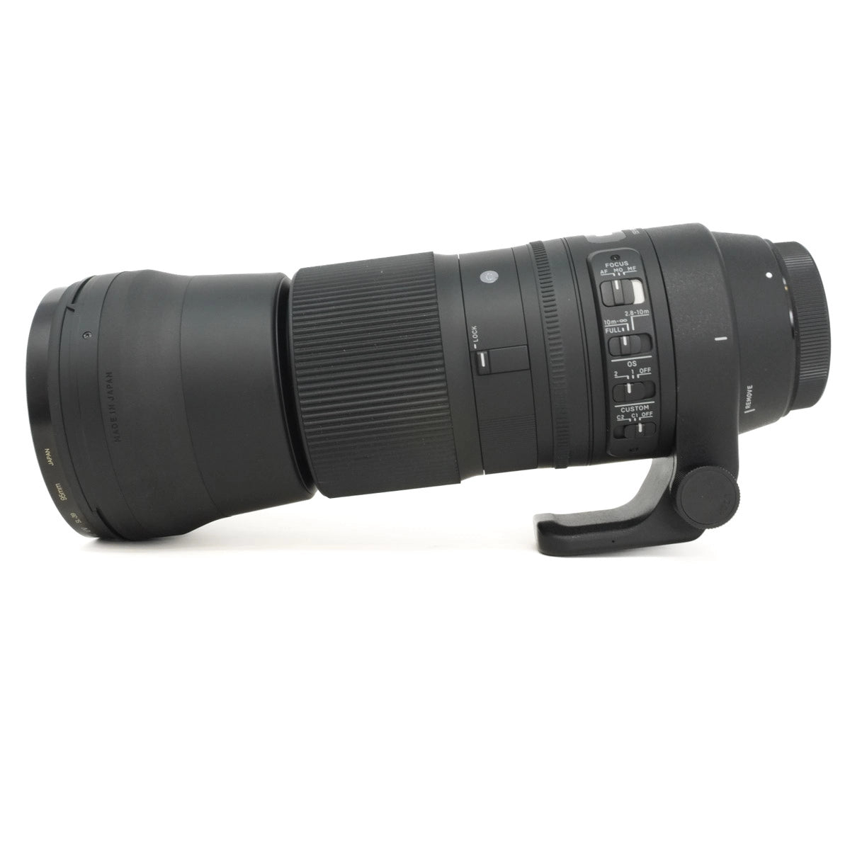 Camera lens with focus and zoom controls on a white background