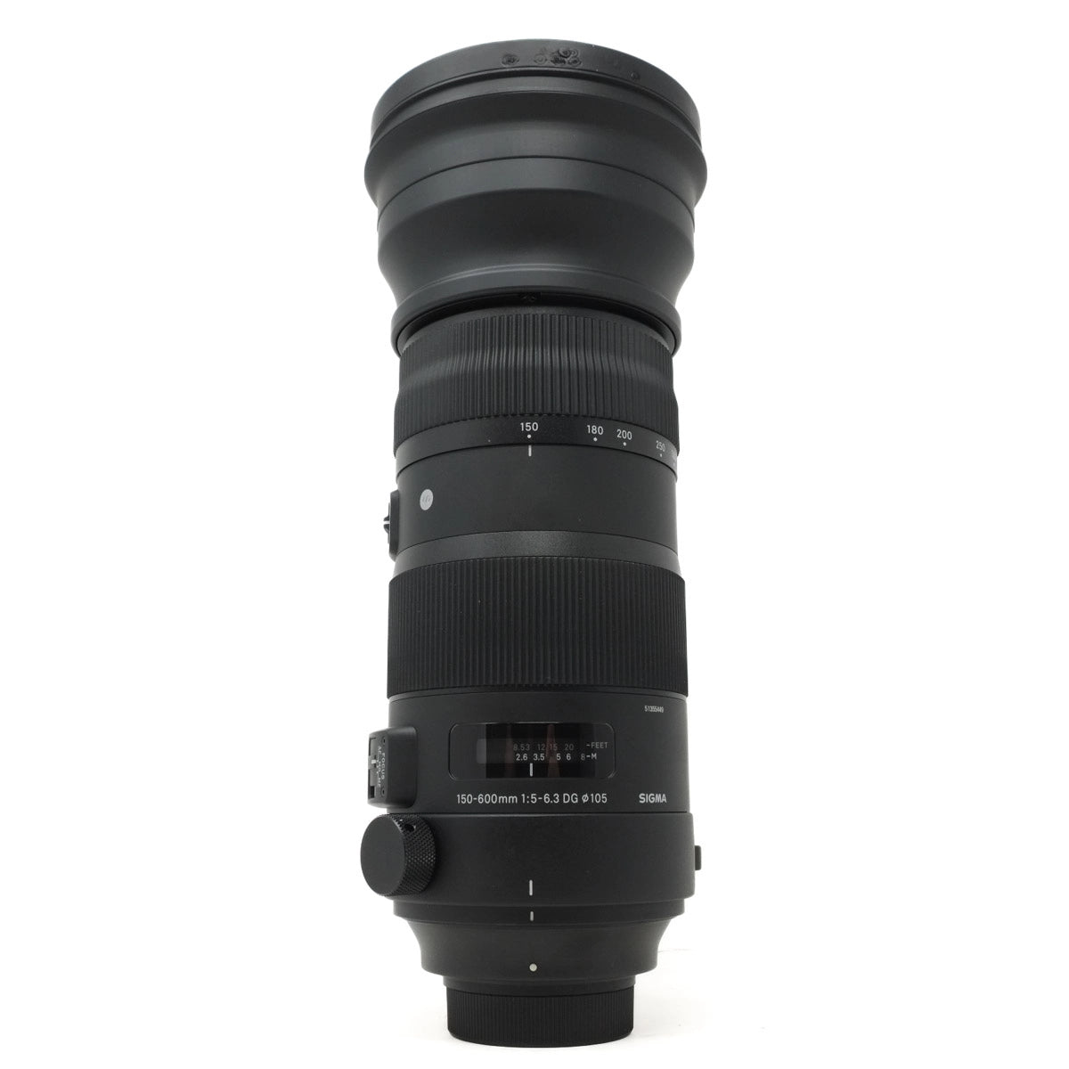 Camera lens with focus and zoom rings on a white background