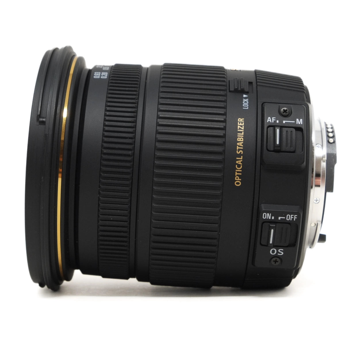 Camera lens with control buttons on a white background